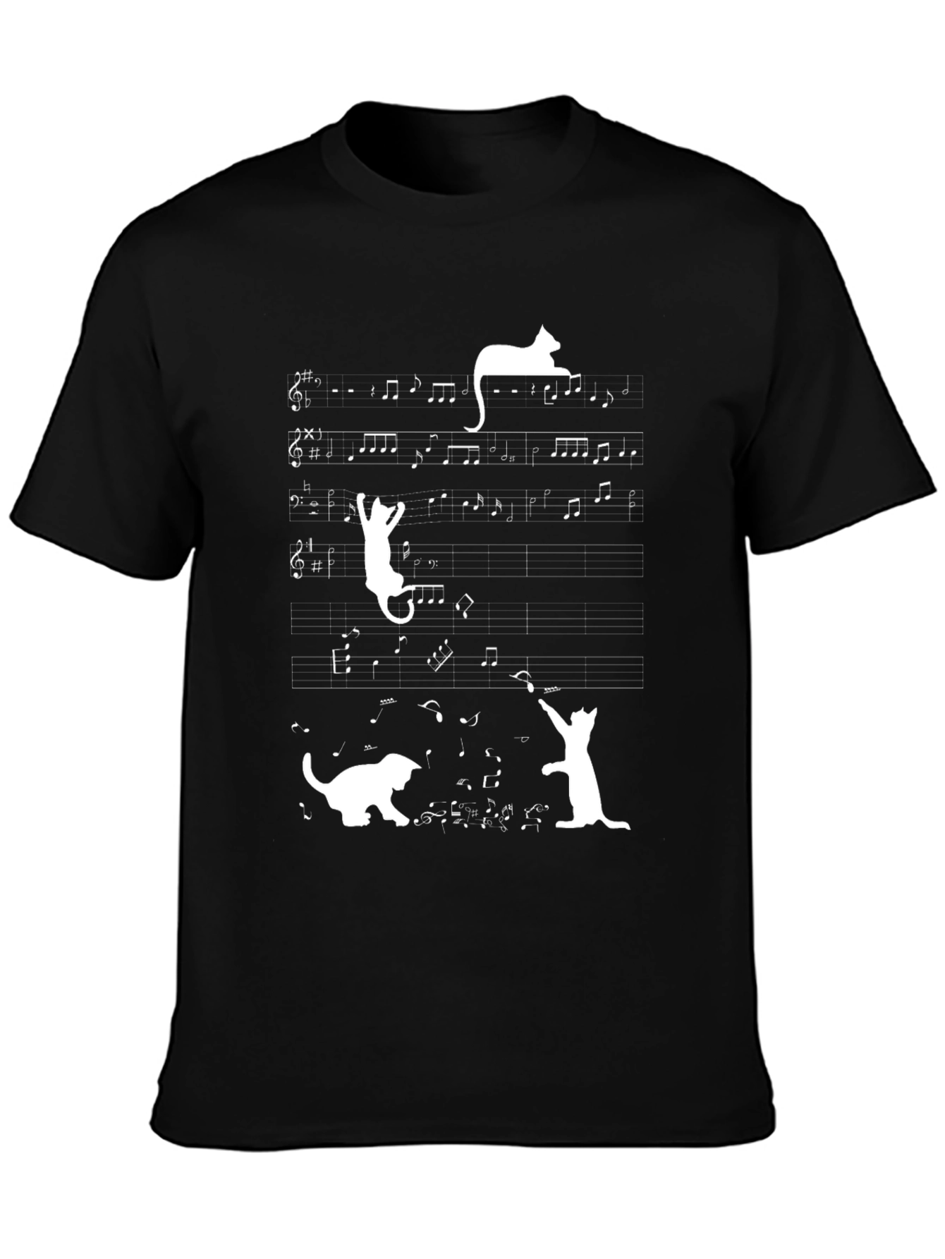 Musical Cats Black T-Shirt - Unique Design