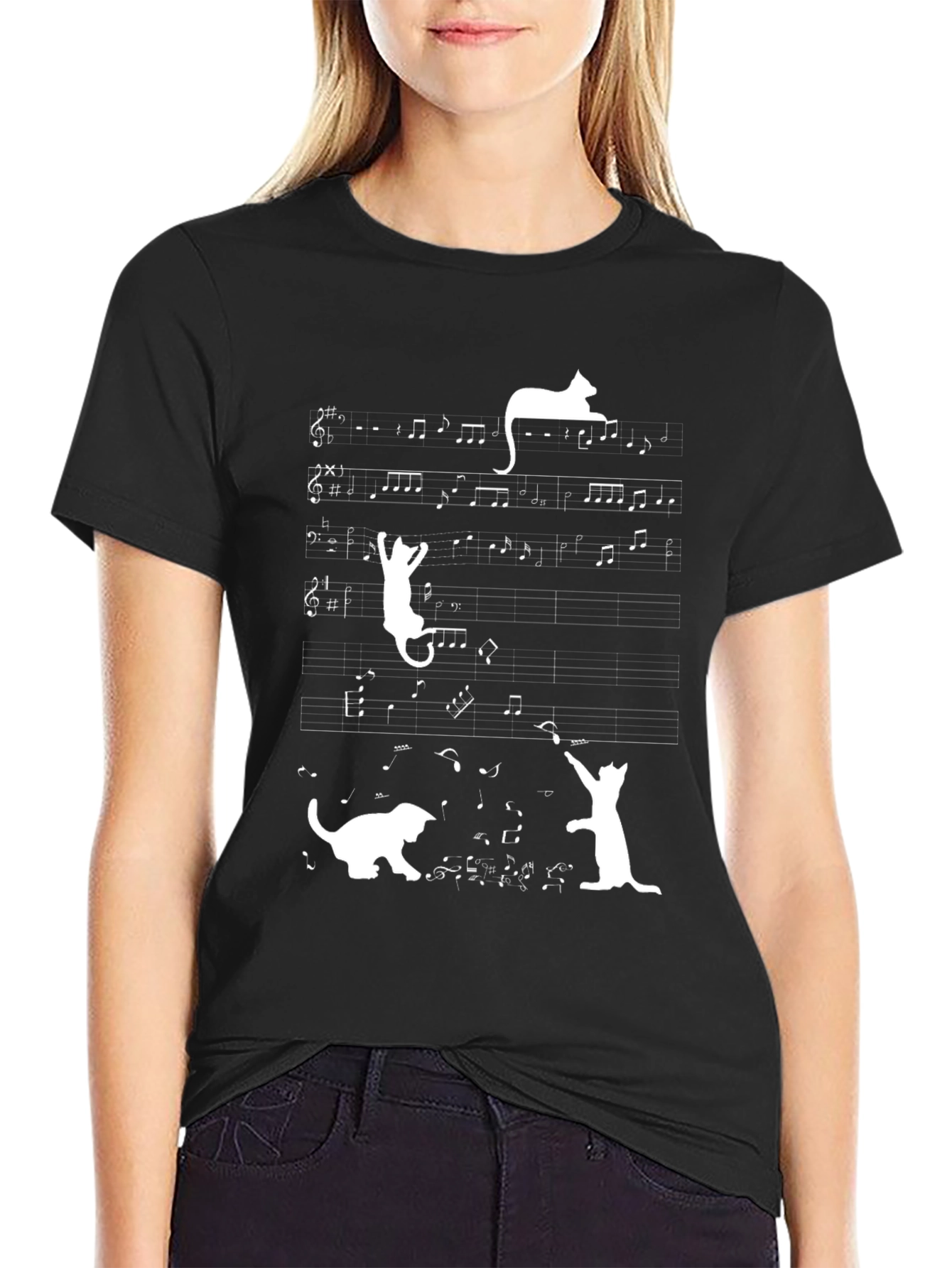 Musical Cats Black T-Shirt - Unique Design