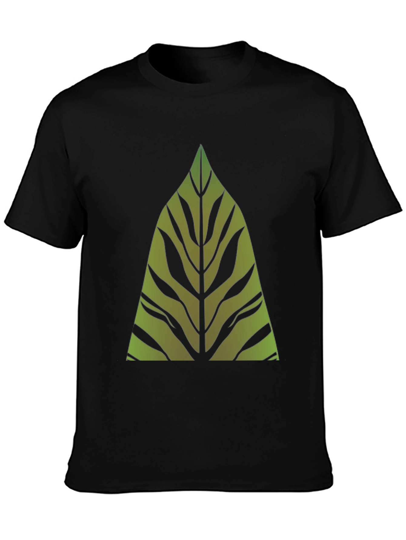 Green Leaf Graphic Print Black T-Shirt