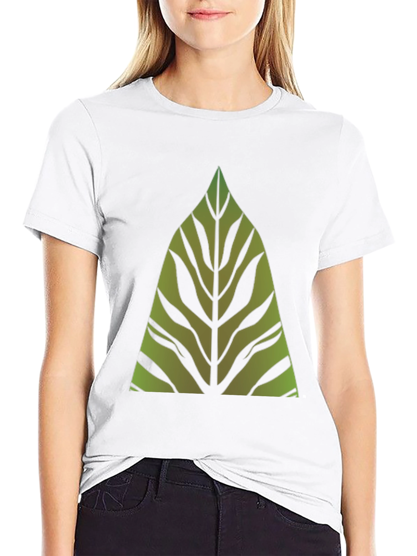 Green Leaf Graphic Print Black T-Shirt