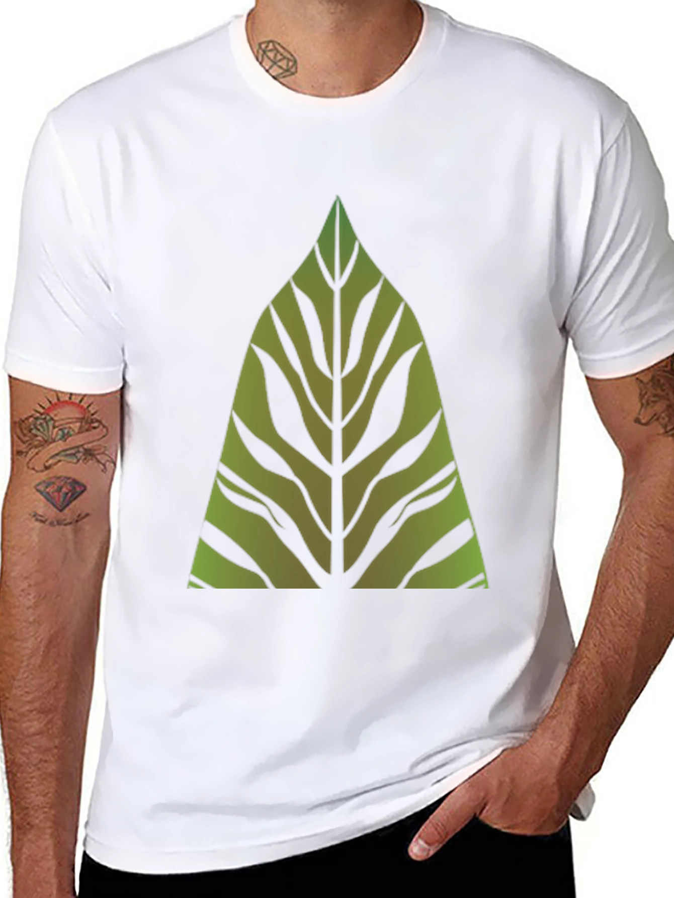 Green Leaf Graphic Print Black T-Shirt