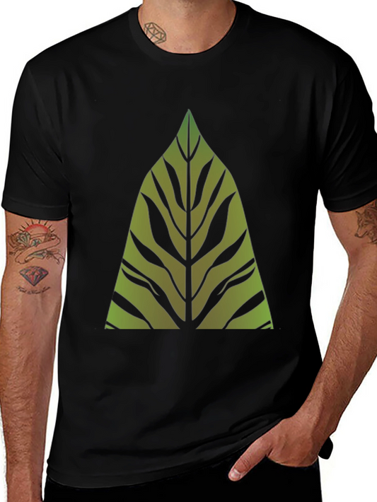 Green Leaf Graphic Print Black T-Shirt