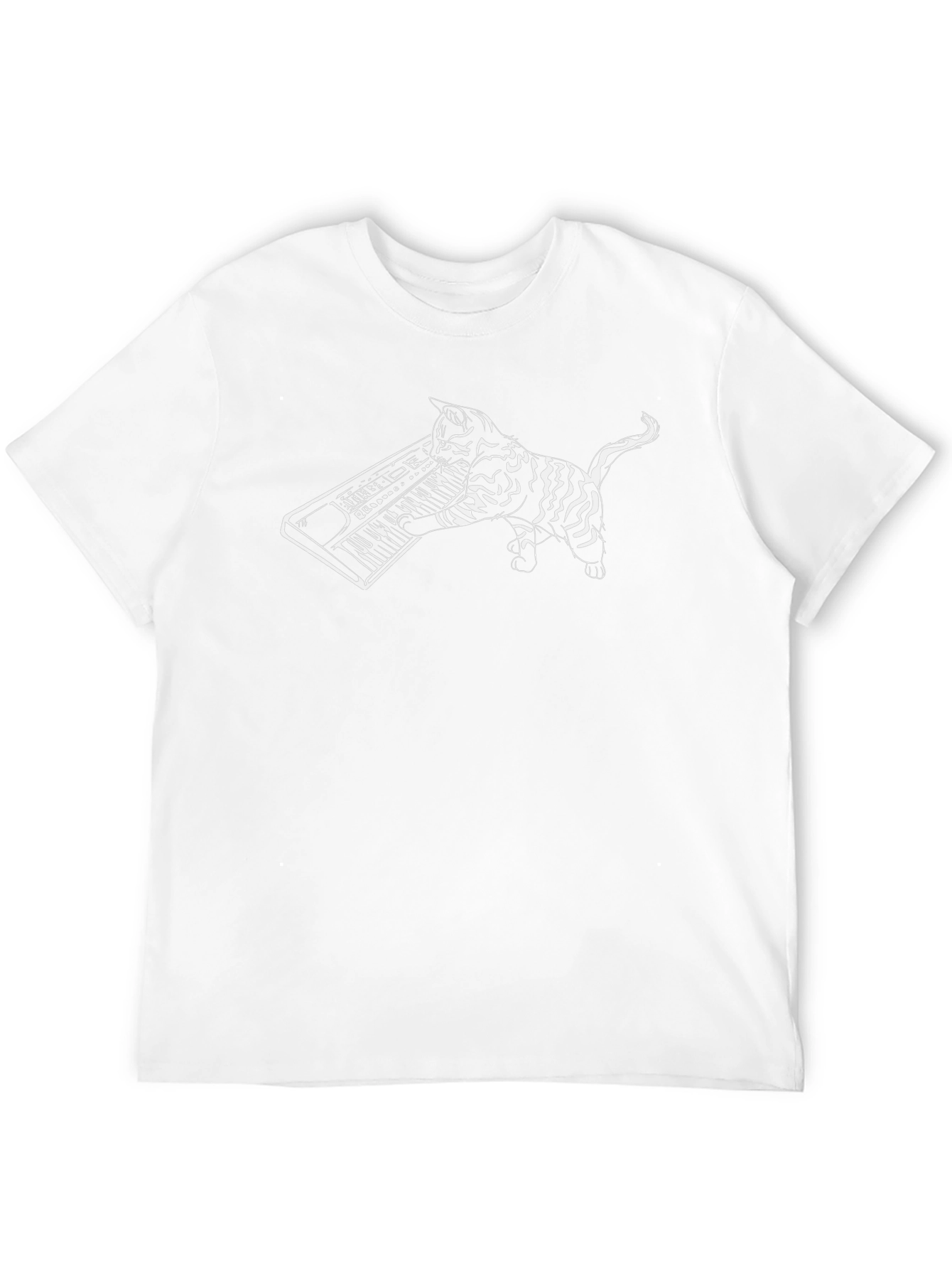 Cat Playing Keyboard Black T-Shirt