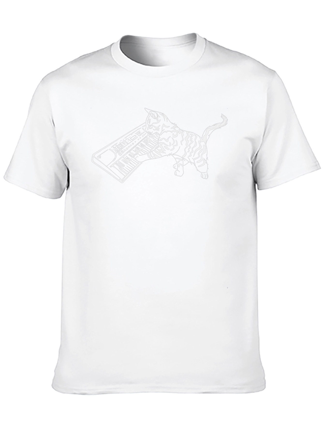 Cat Playing Keyboard Black T-Shirt