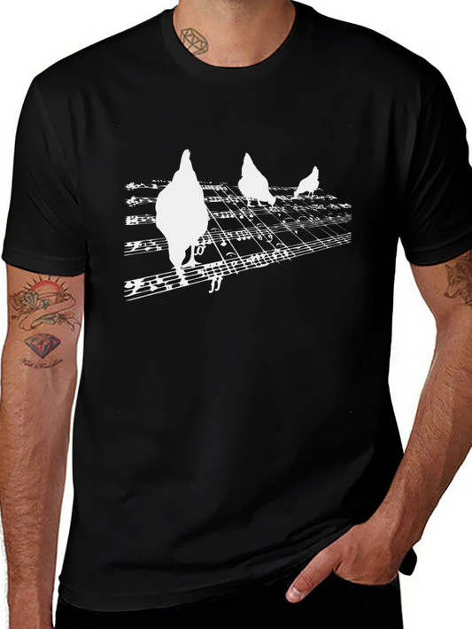Chicken Music Note Graphic T-Shirt - Black