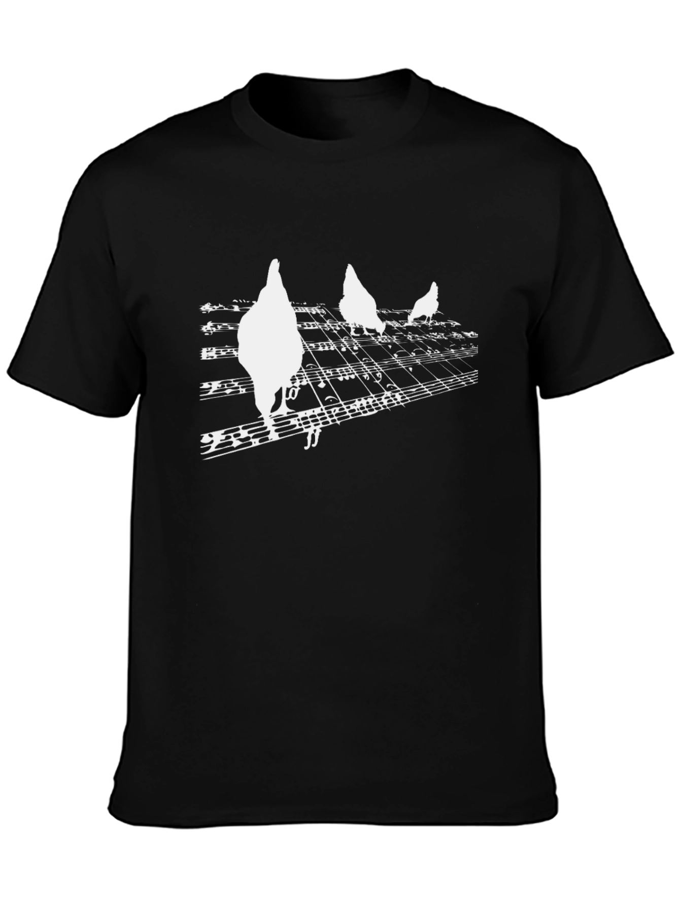 Chicken Music Note Graphic T-Shirt - Black