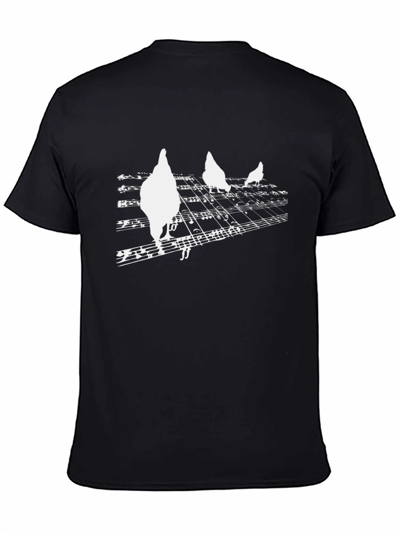 Chicken Music Note Graphic T-Shirt - Black