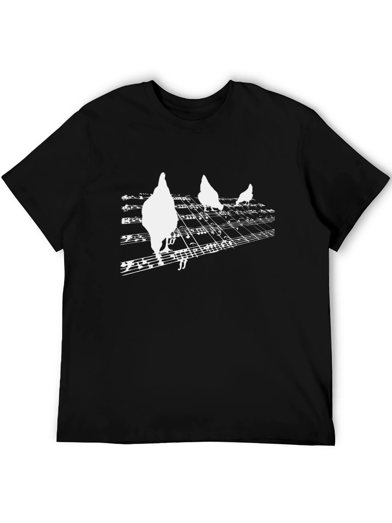 Chicken Music Note Graphic T-Shirt - Black