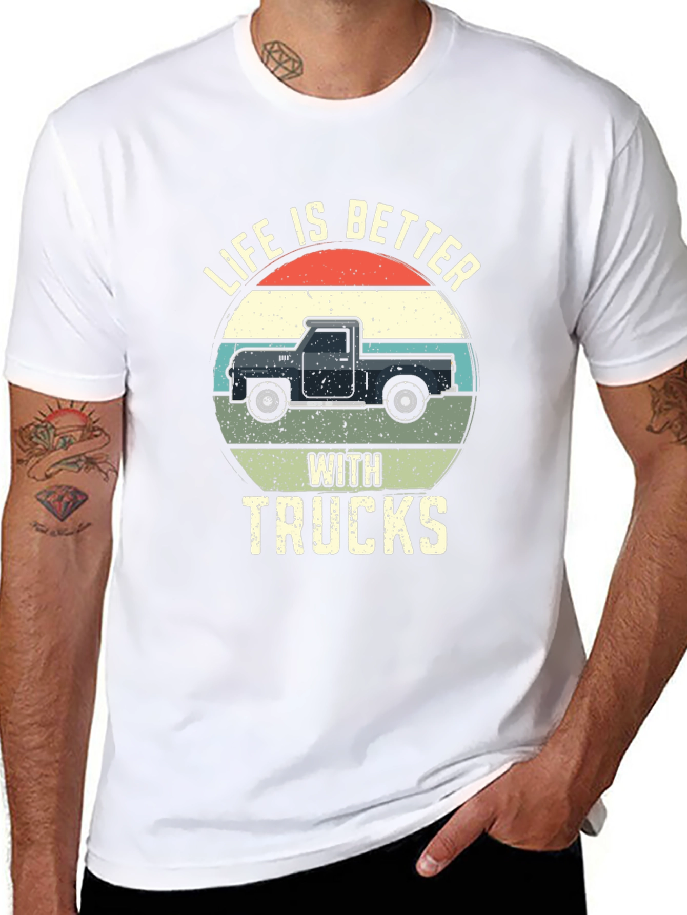 Life Is Better With Trucks Black Graphic T-Shirt
