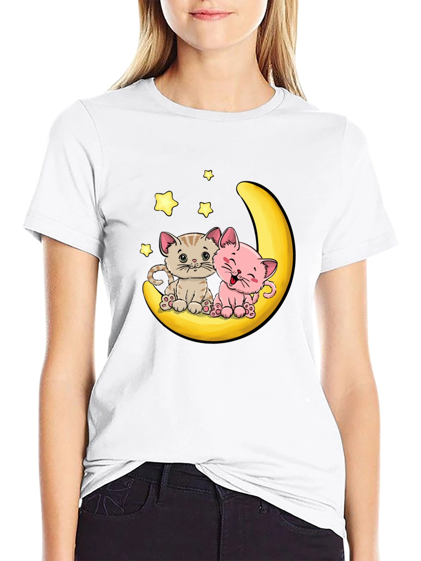 Cute Cats on Moon Graphic Tee