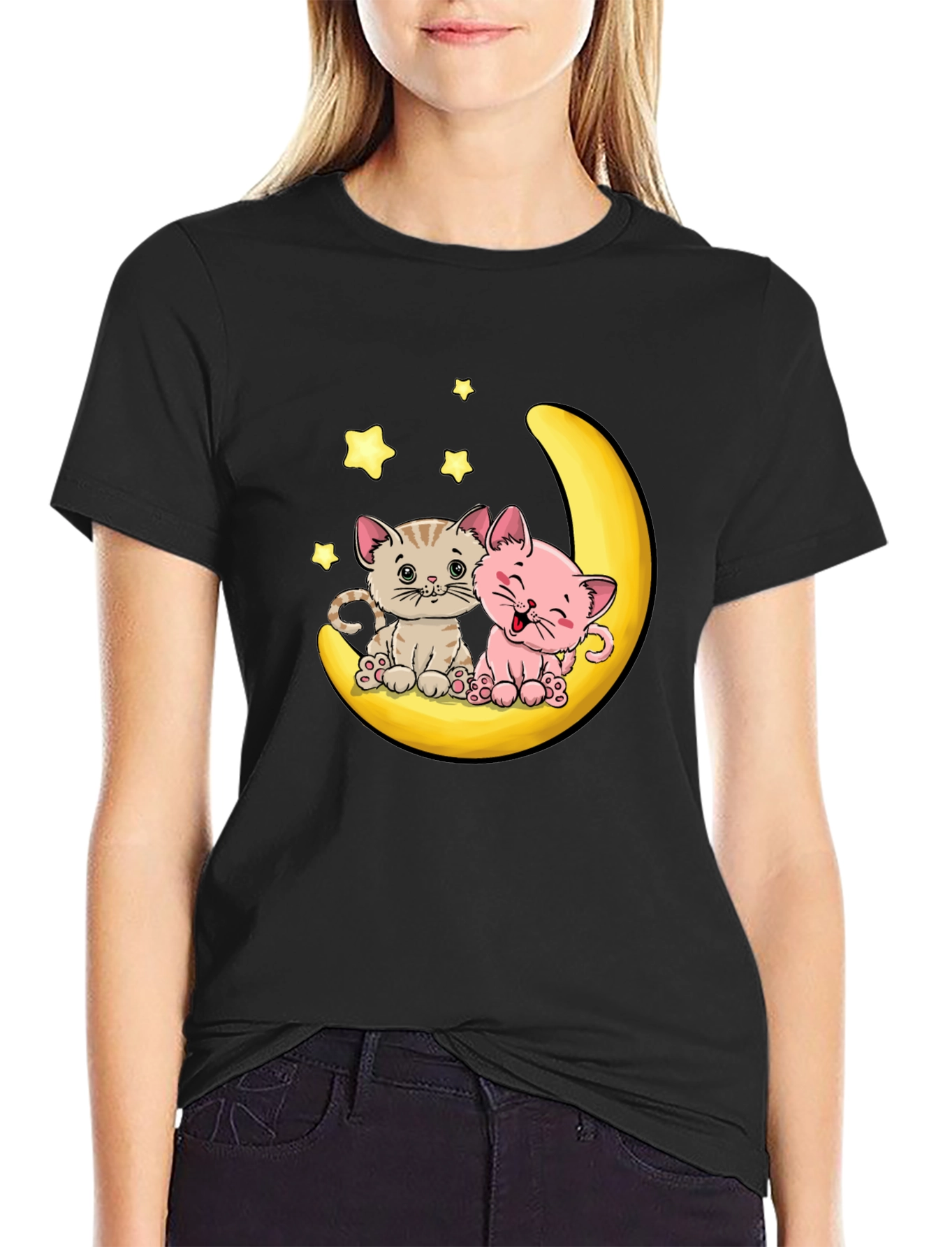 Cute Cats on Moon Graphic Tee