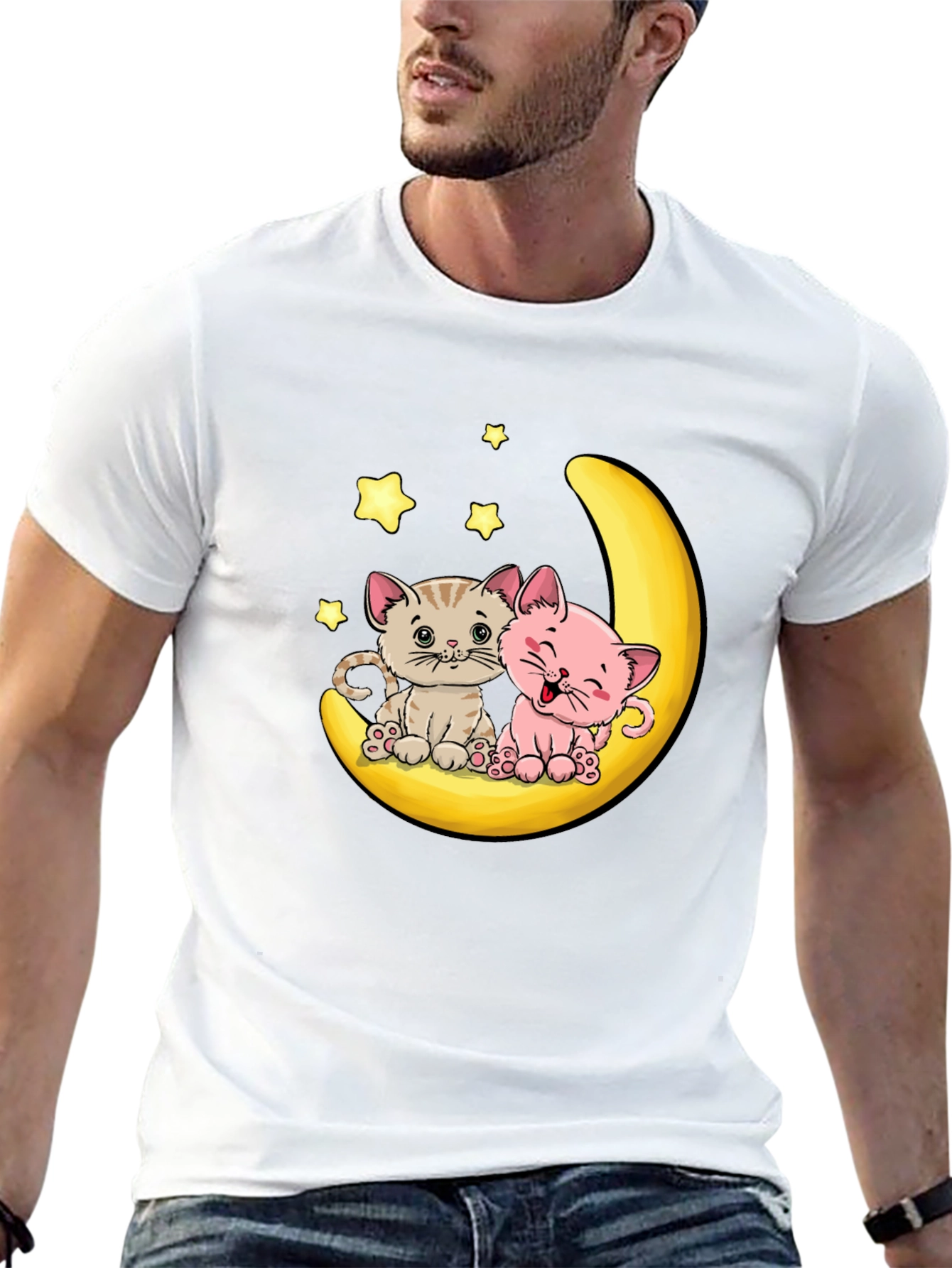 Cute Cats on Moon Graphic Tee