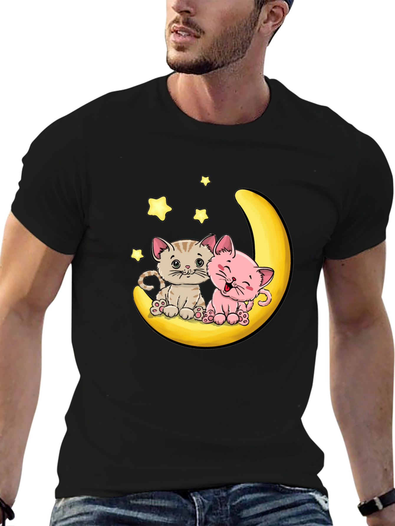 Cute Cats on Moon Graphic Tee
