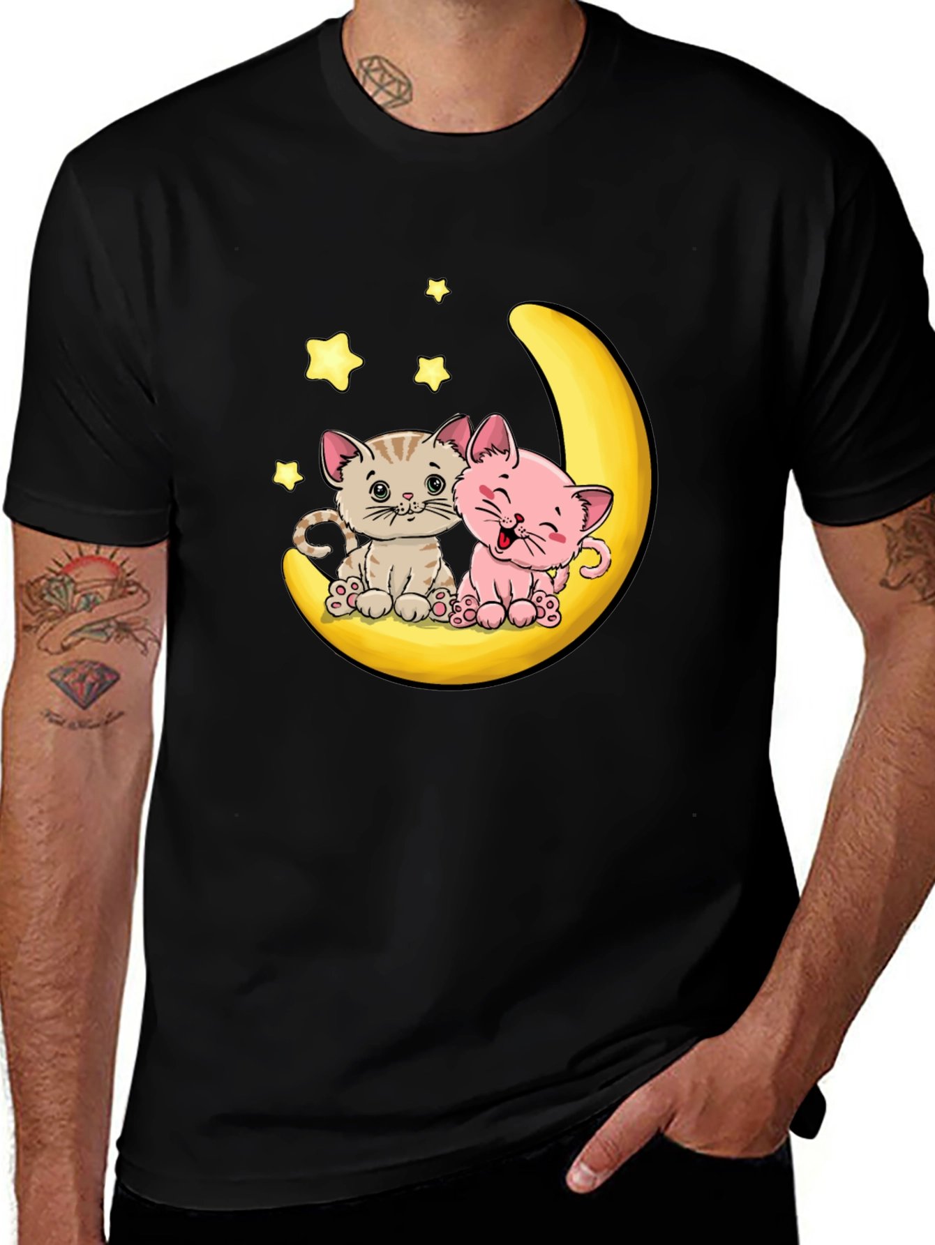 Cute Cats on Moon Graphic Tee