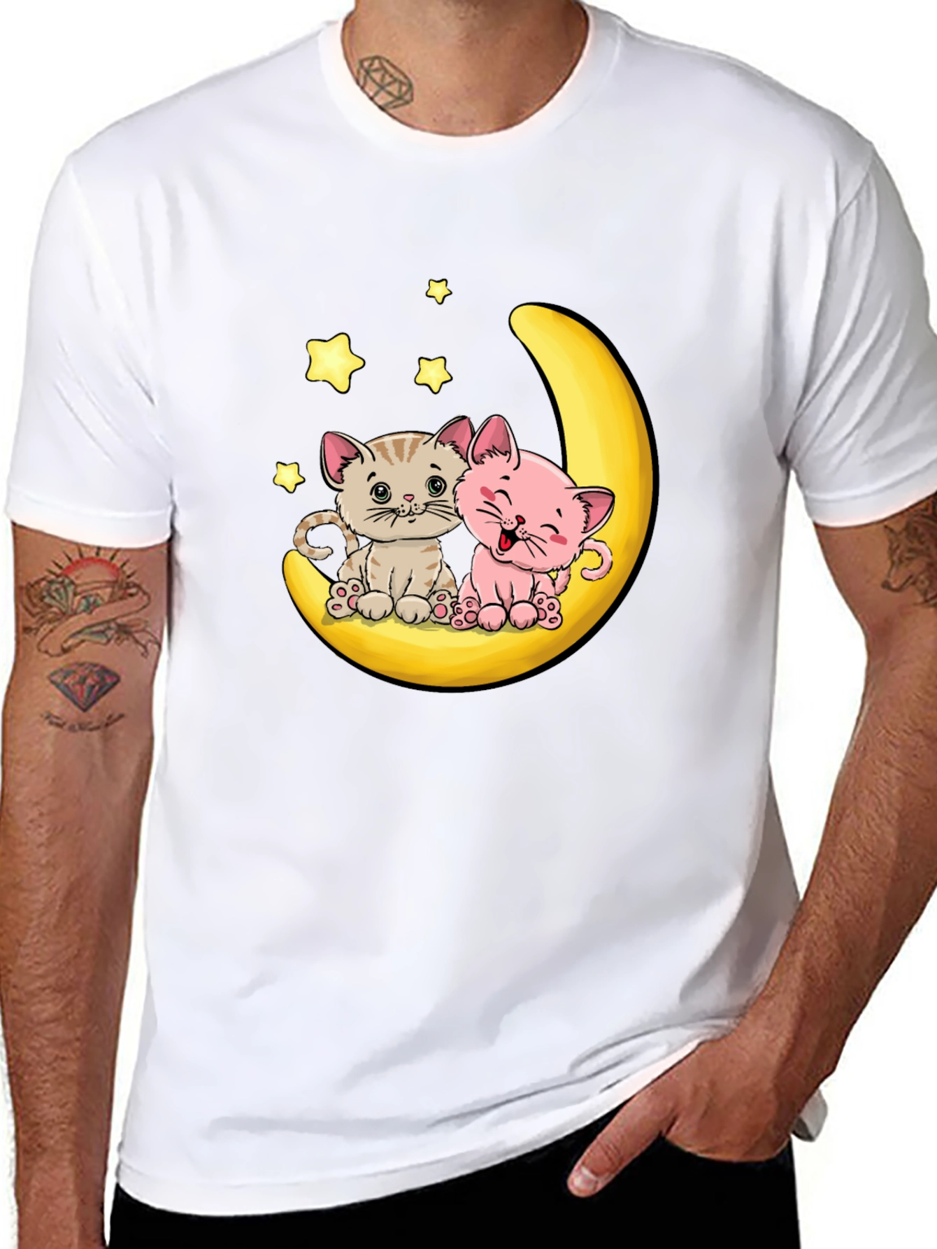 Cute Cats on Moon Graphic Tee