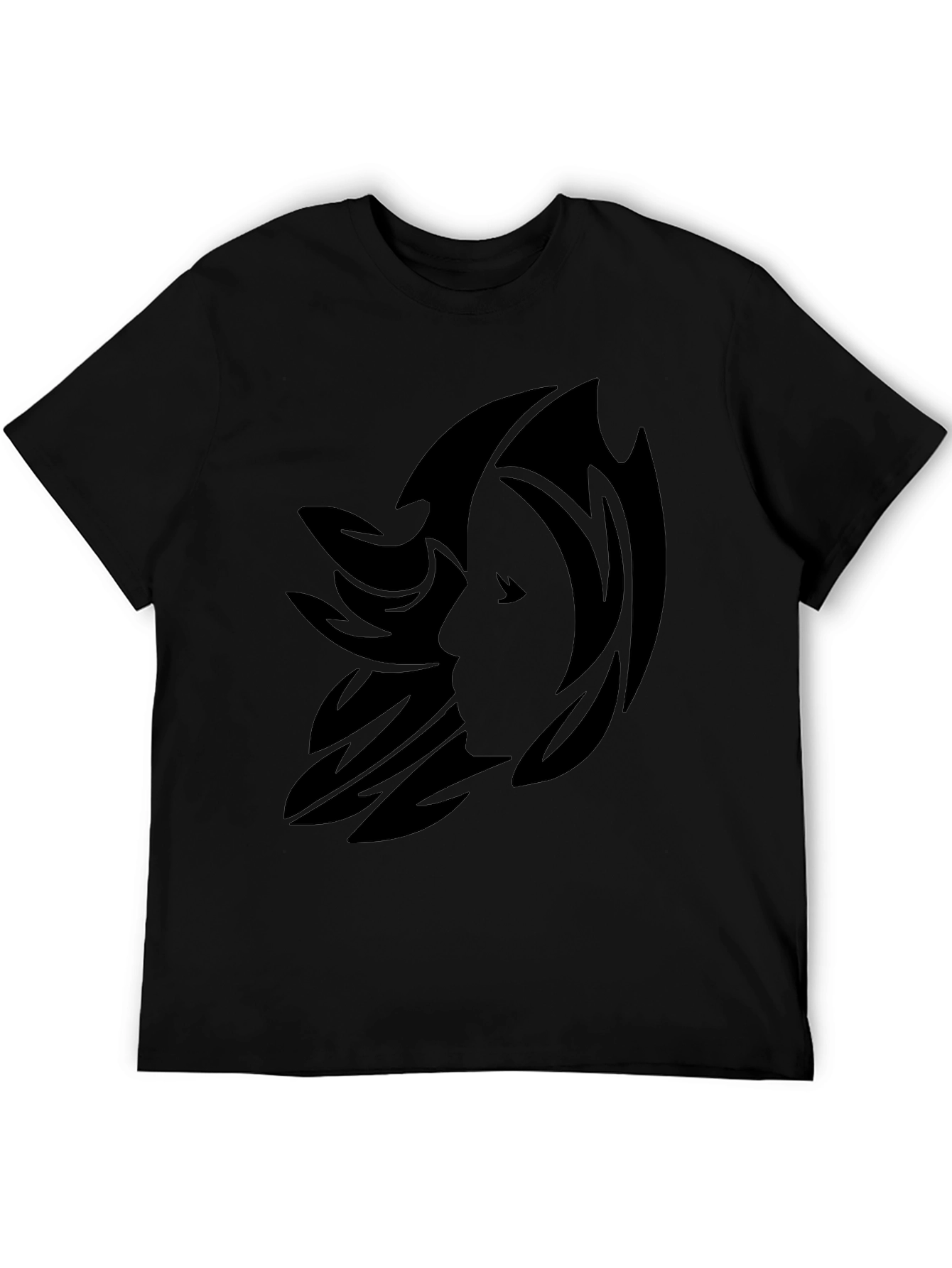 Stylish Black Graphic Tee - Abstract Face Design