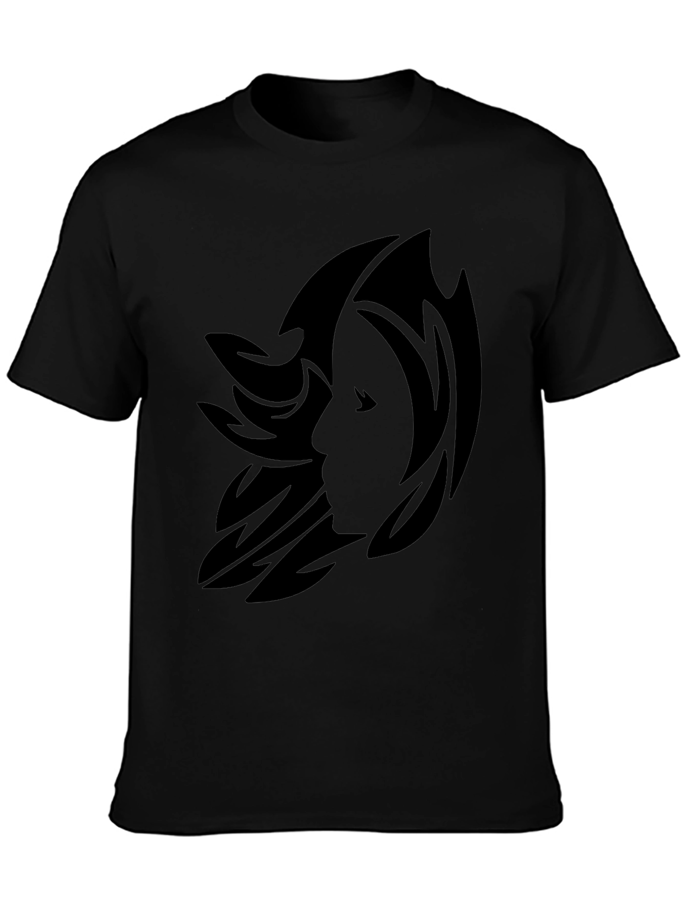 Stylish Black Graphic Tee - Abstract Face Design
