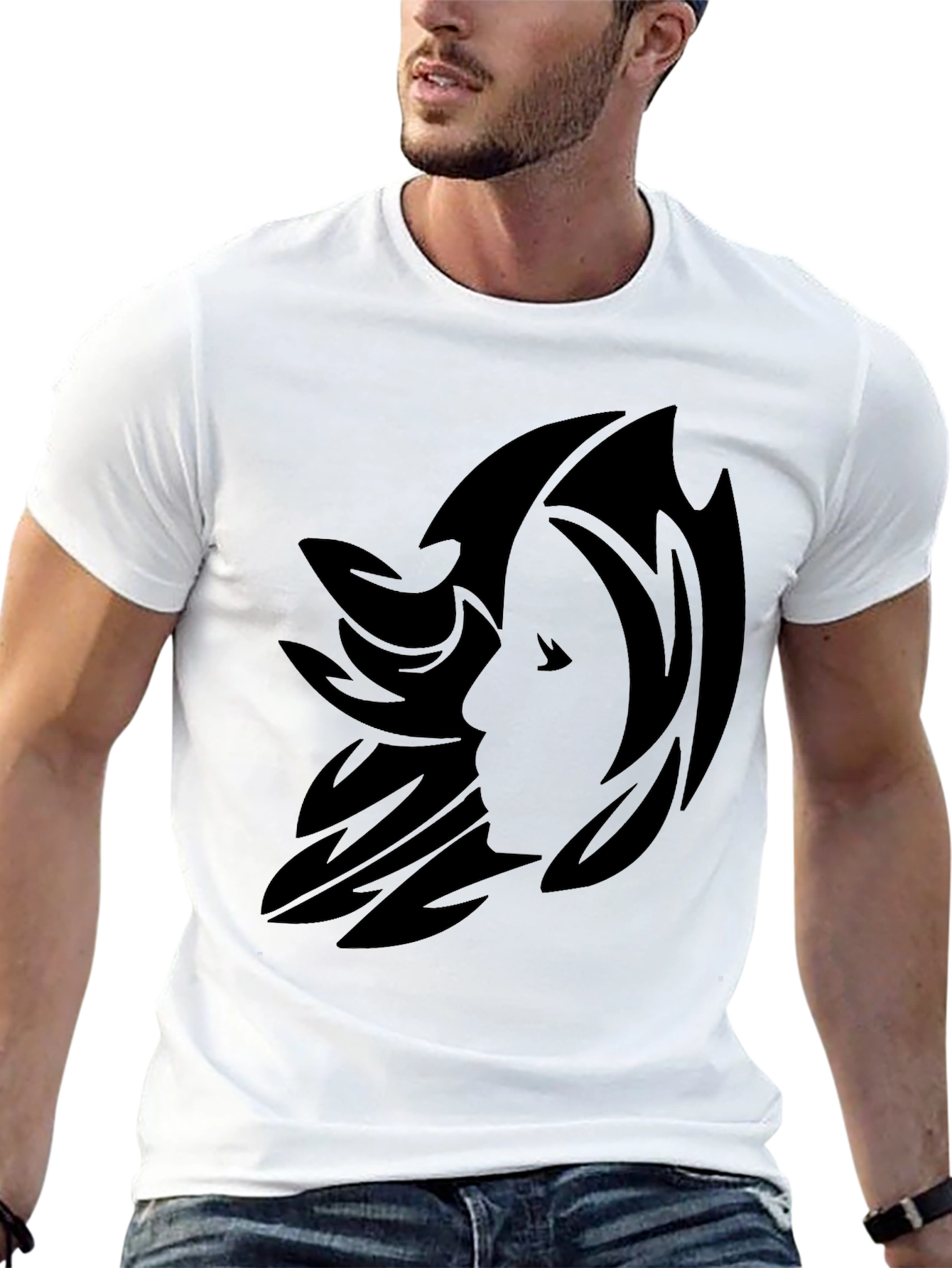 Stylish Black Graphic Tee - Abstract Face Design