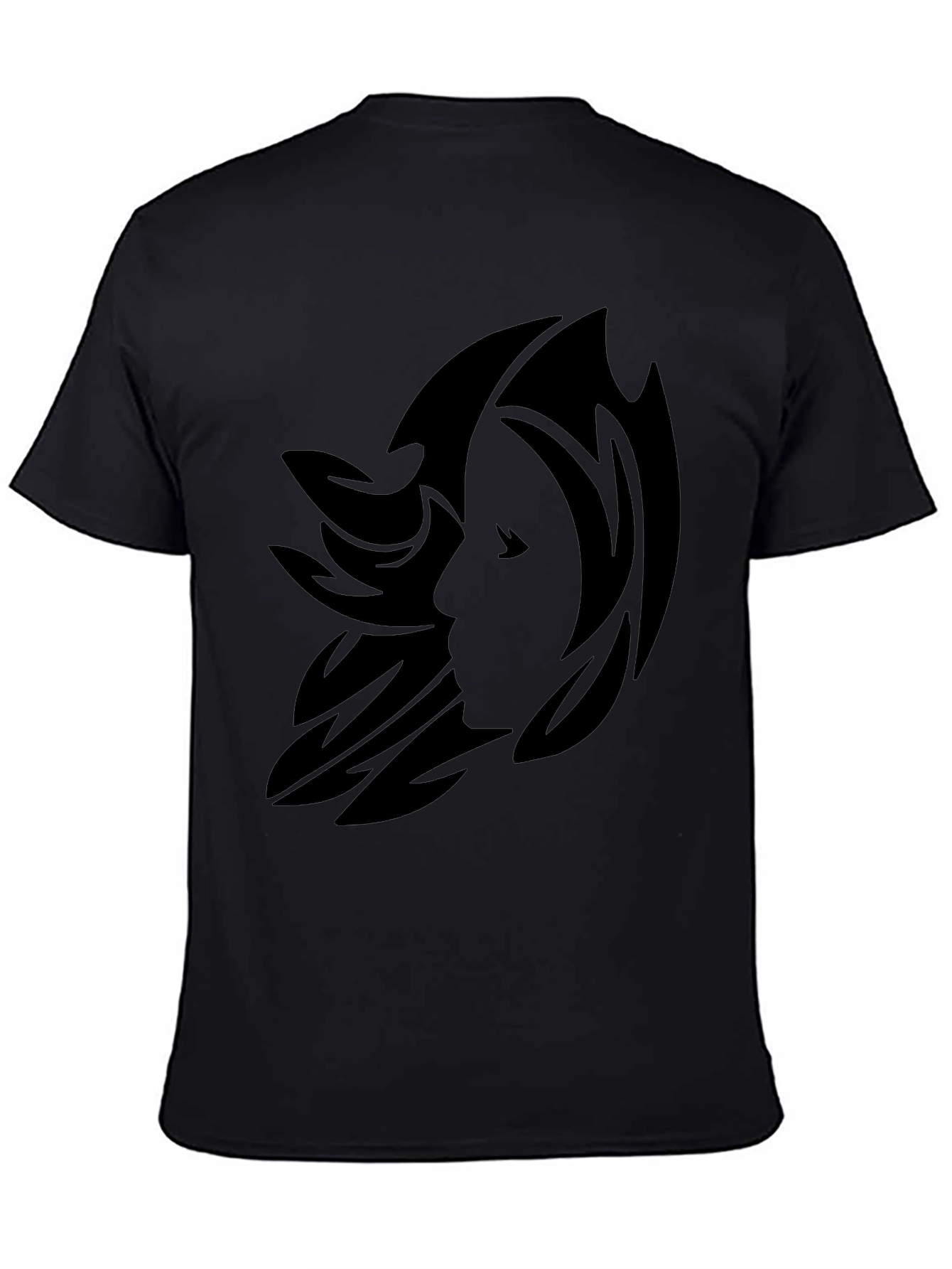 Stylish Black Graphic Tee - Abstract Face Design