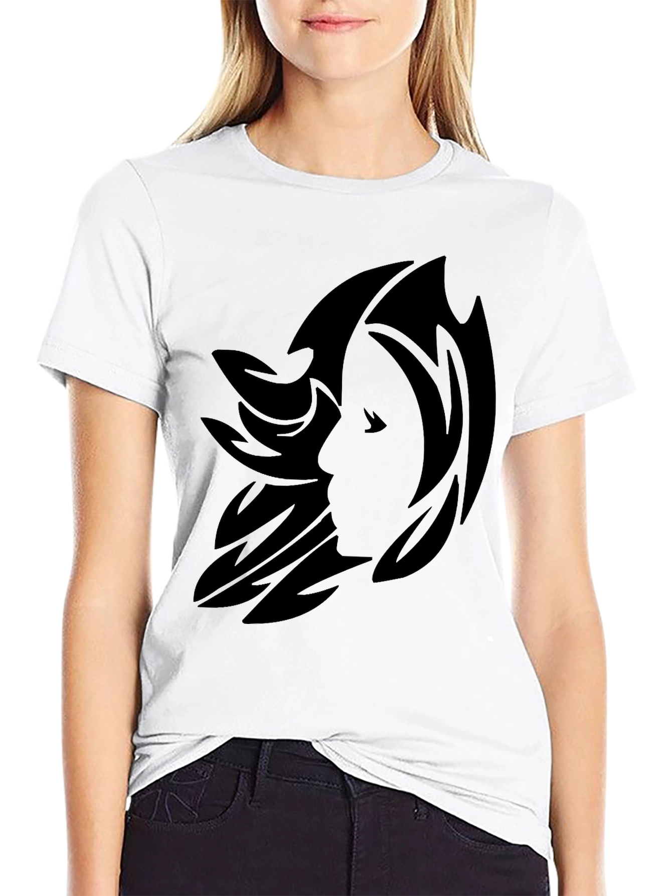 Stylish Black Graphic Tee - Abstract Face Design