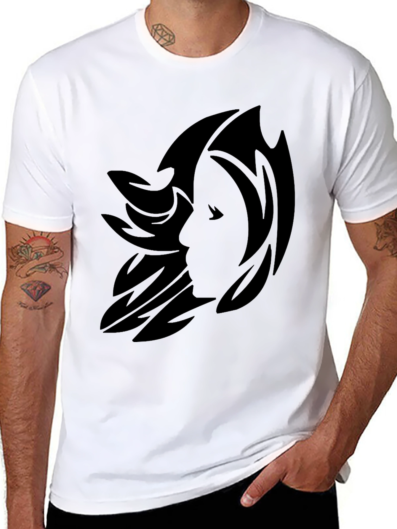 Stylish Black Graphic Tee - Abstract Face Design