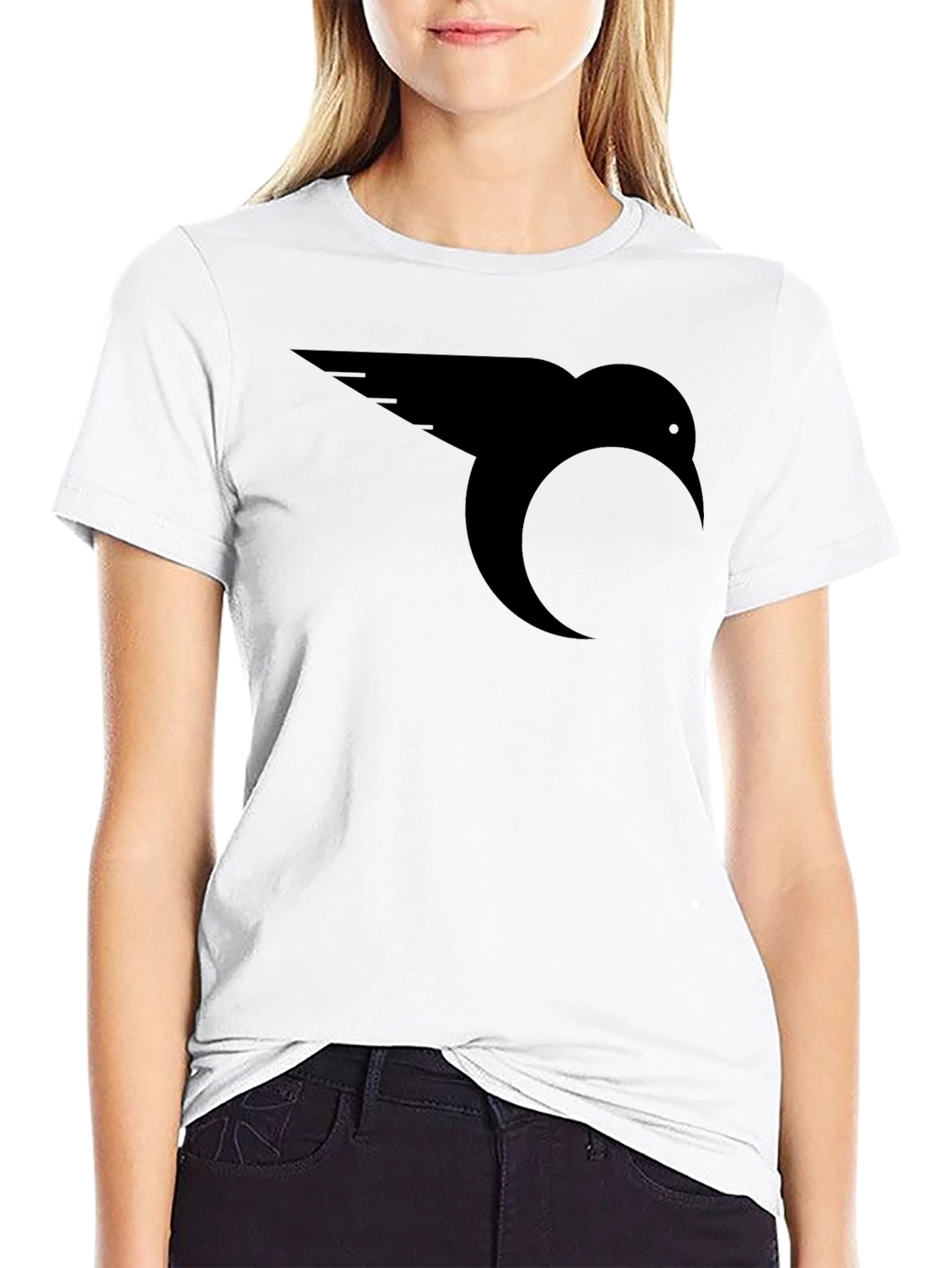 Black T-Shirt with Bird Graphic Print