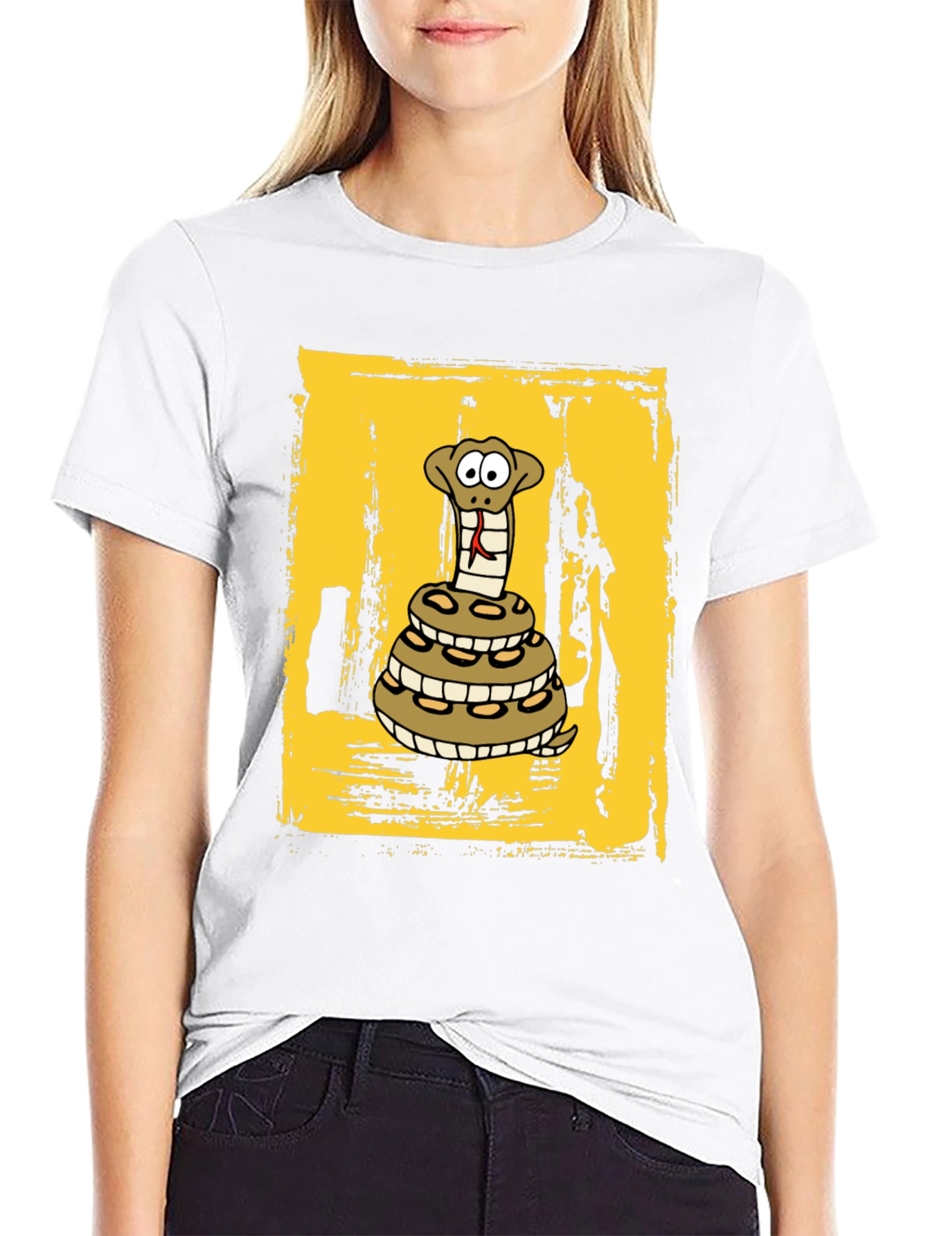 Cartoon Snake T-Shirt - Black Cotton Graphic Tee