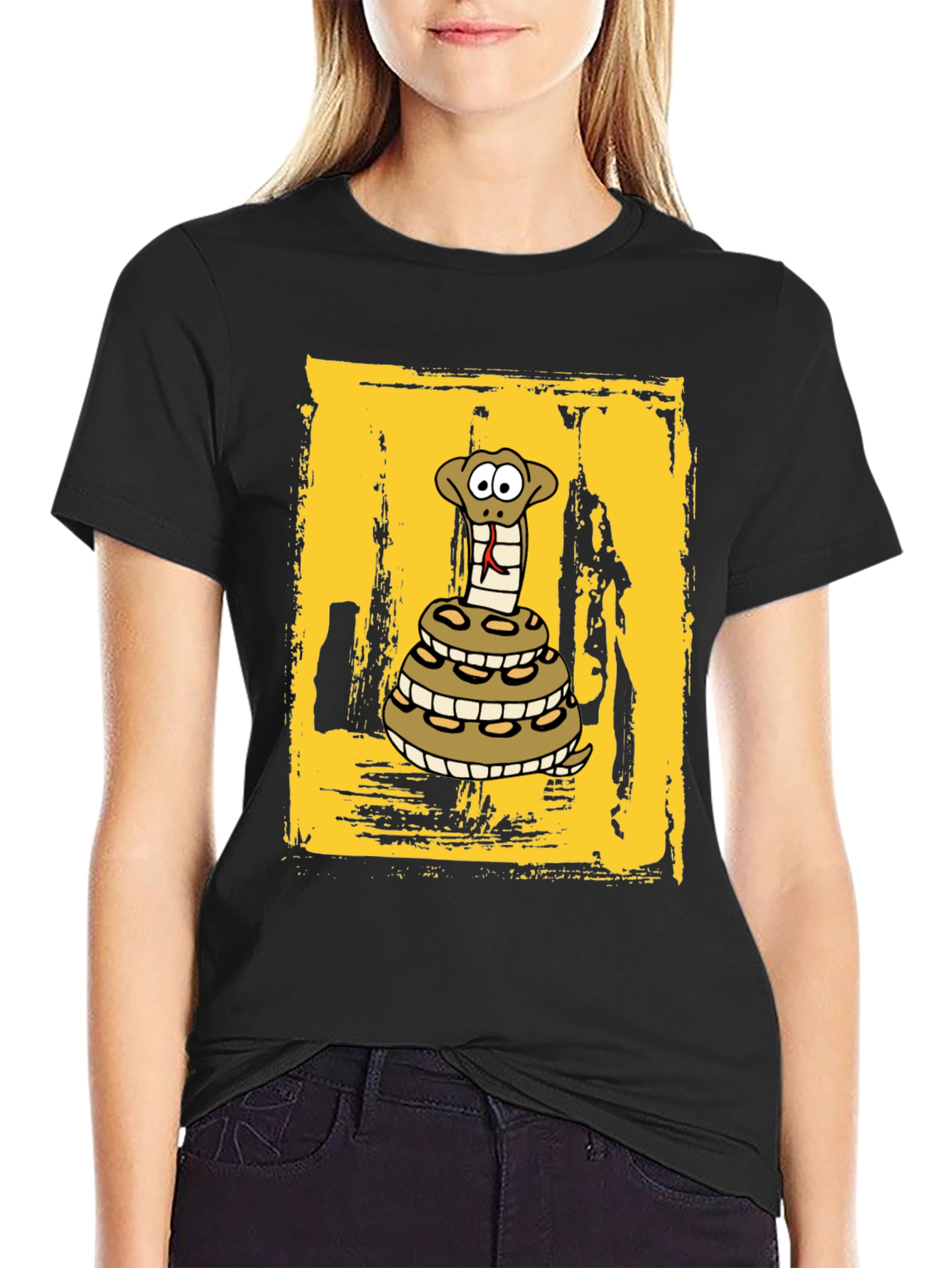 Cartoon Snake T-Shirt - Black Cotton Graphic Tee