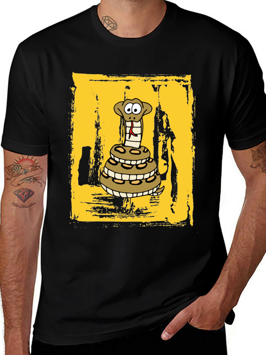 Cartoon Snake T-Shirt - Black Cotton Graphic Tee