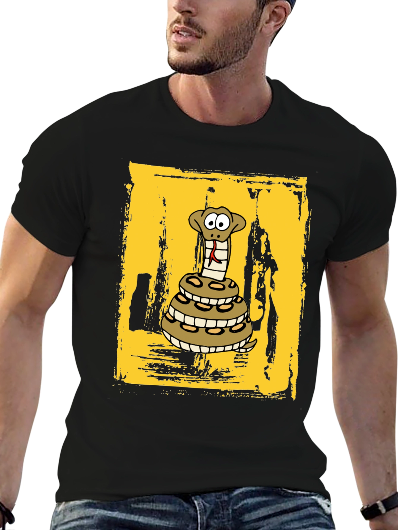 Cartoon Snake T-Shirt - Black Cotton Graphic Tee