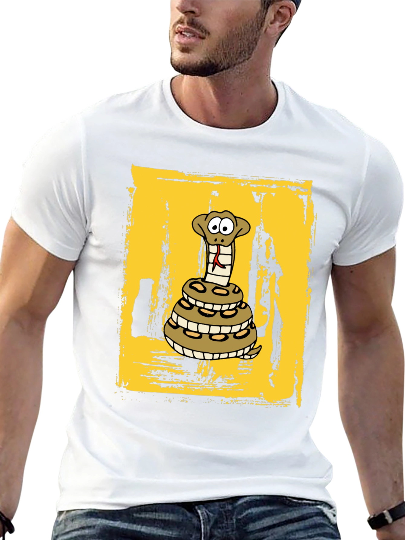 Cartoon Snake T-Shirt - Black Cotton Graphic Tee