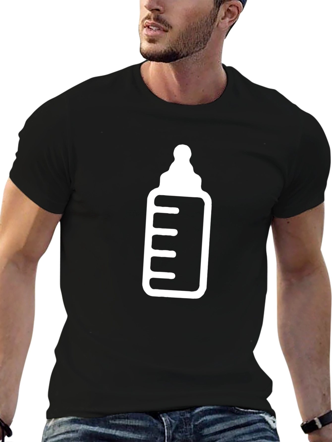 Baby Bottle Graphic Tee - Black Cotton T-Shirt