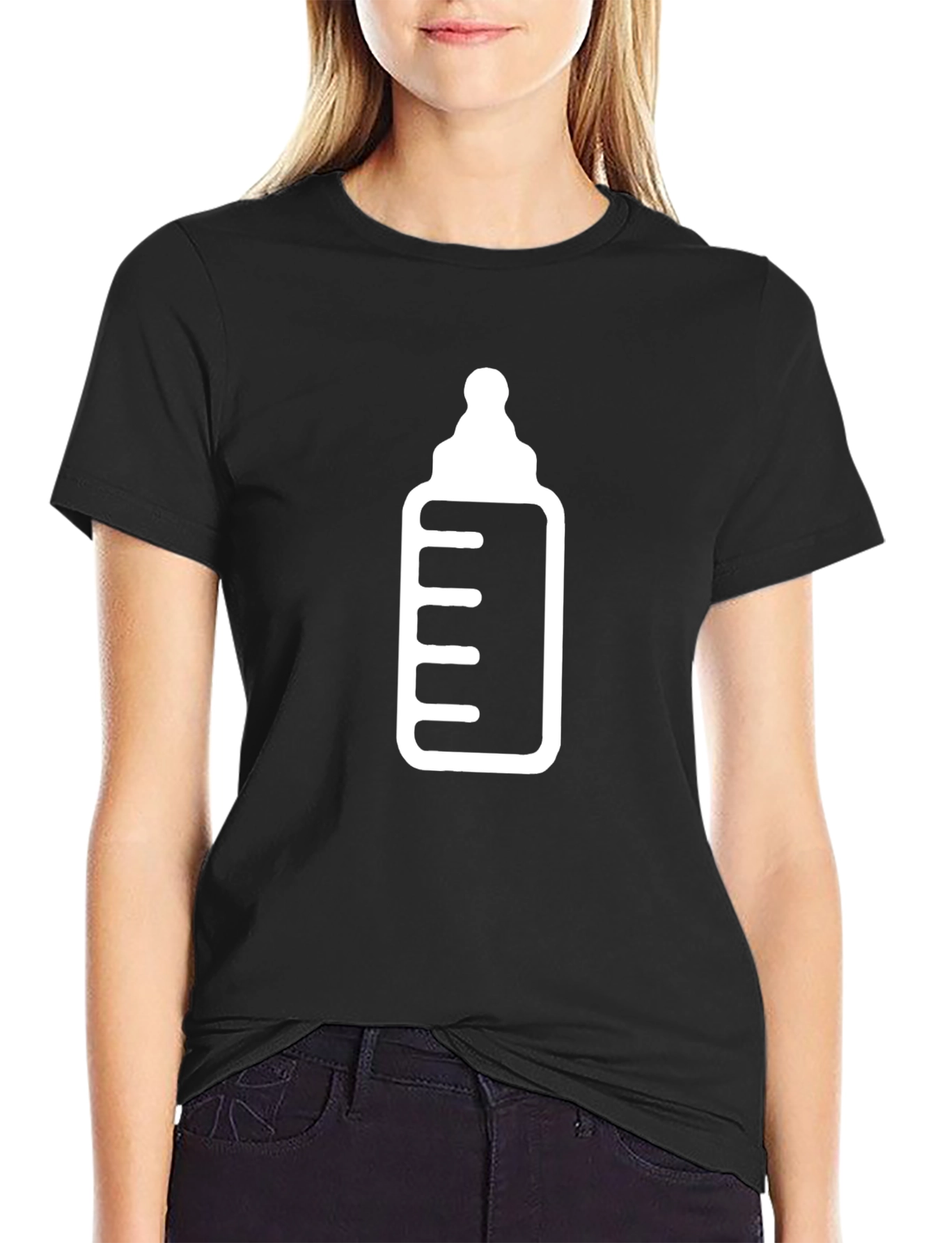 Baby Bottle Graphic Tee - Black Cotton T-Shirt