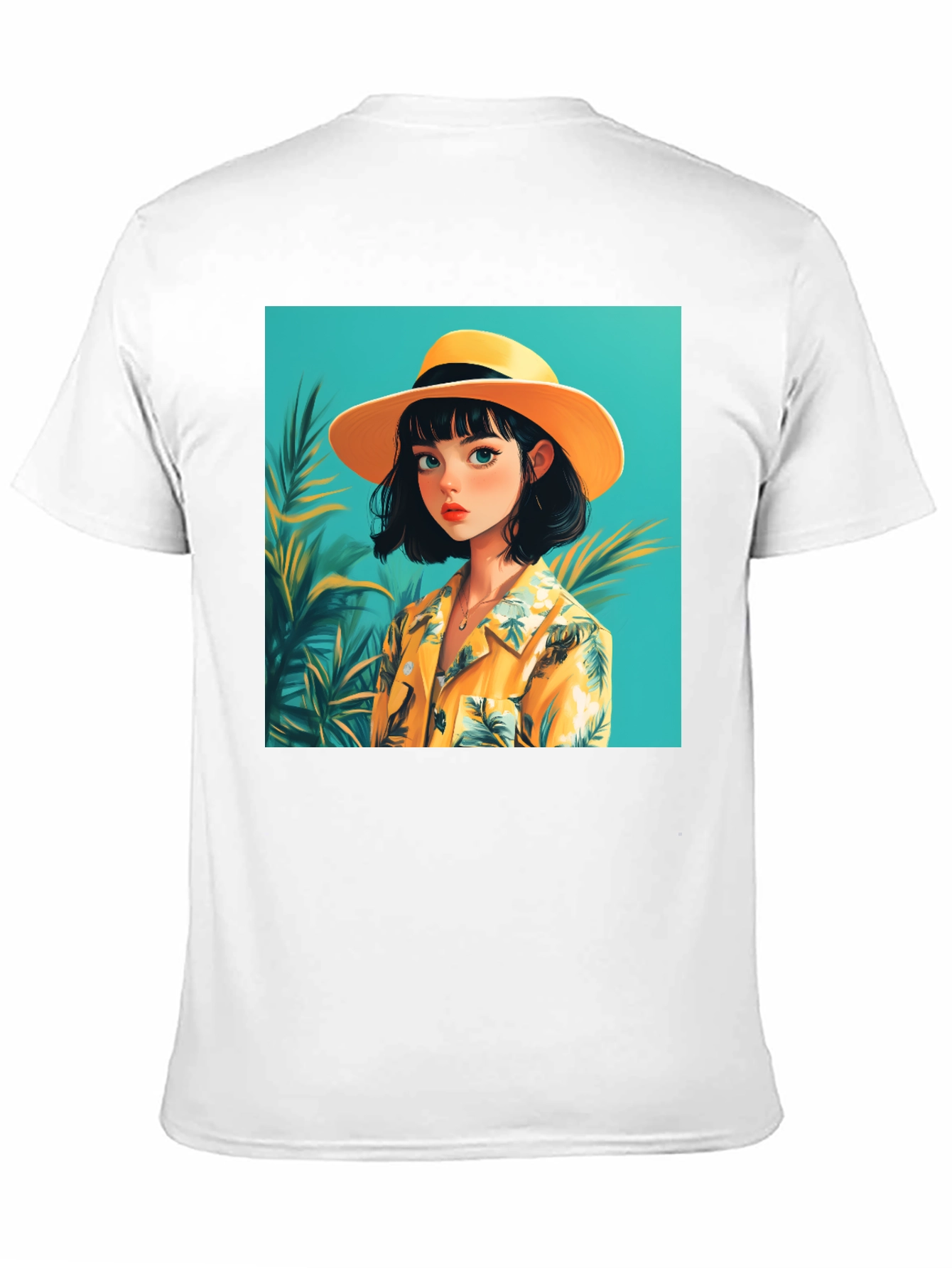 Tropical Anime Girl Black T-Shirt