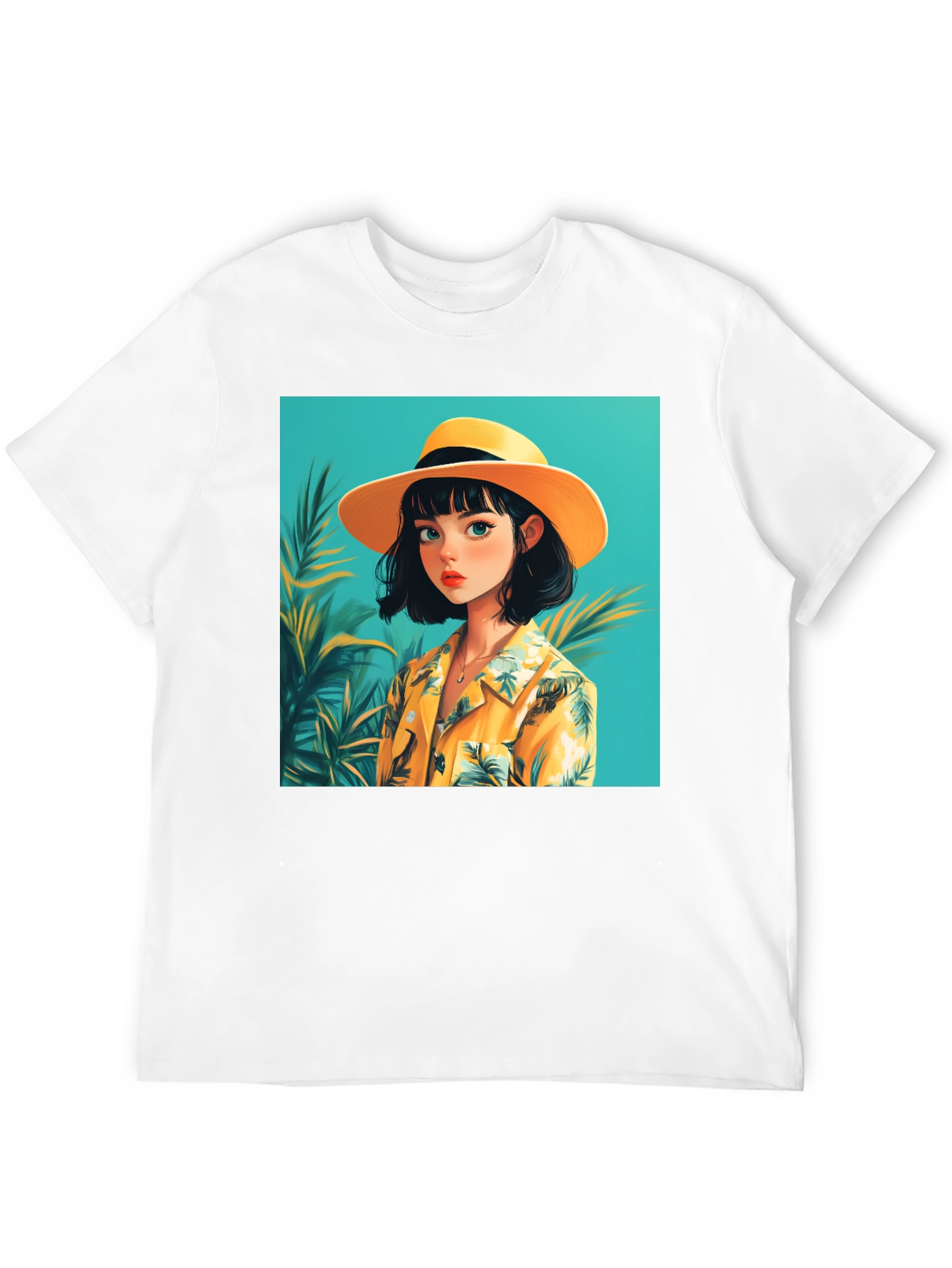 Tropical Anime Girl Black T-Shirt