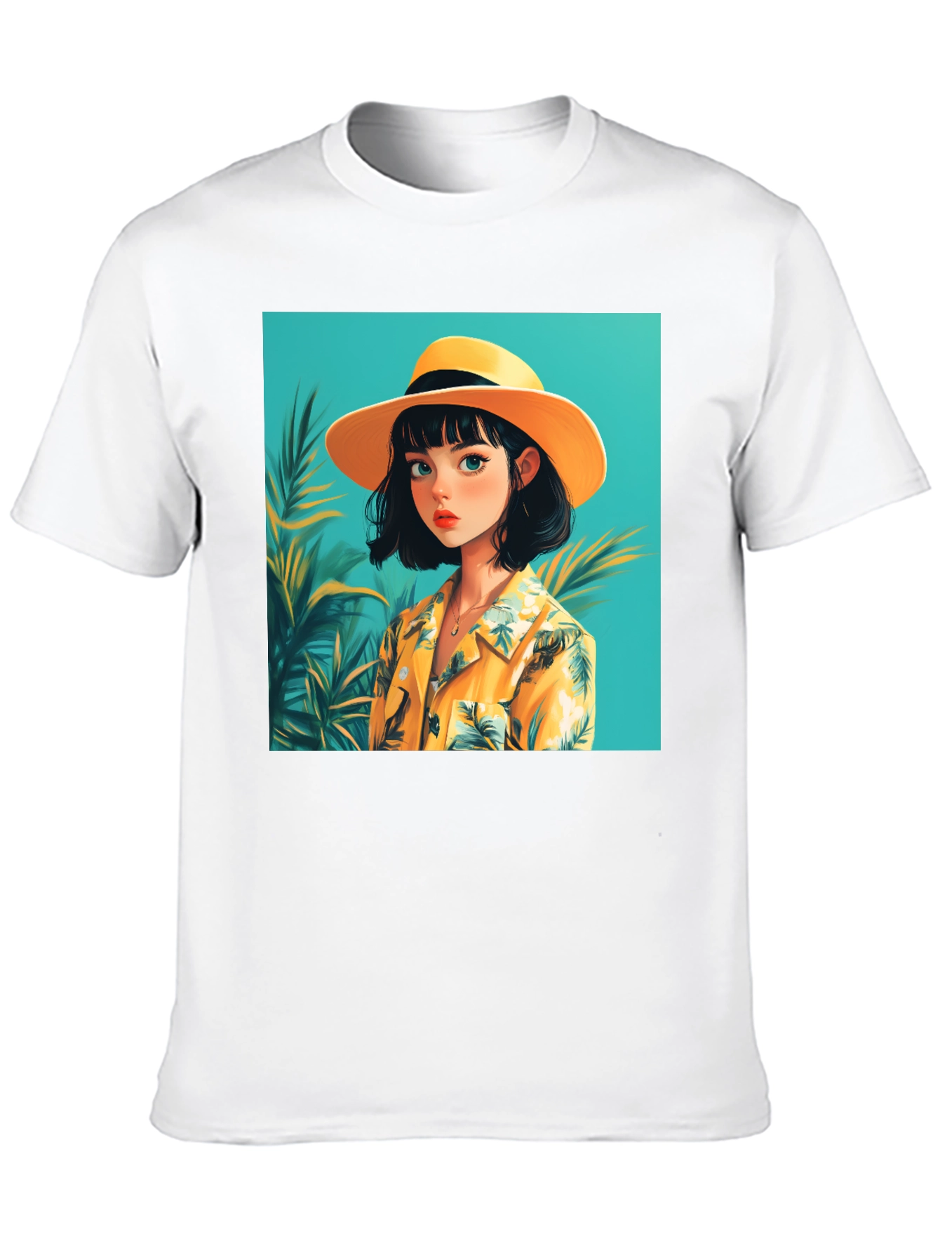Tropical Anime Girl Black T-Shirt