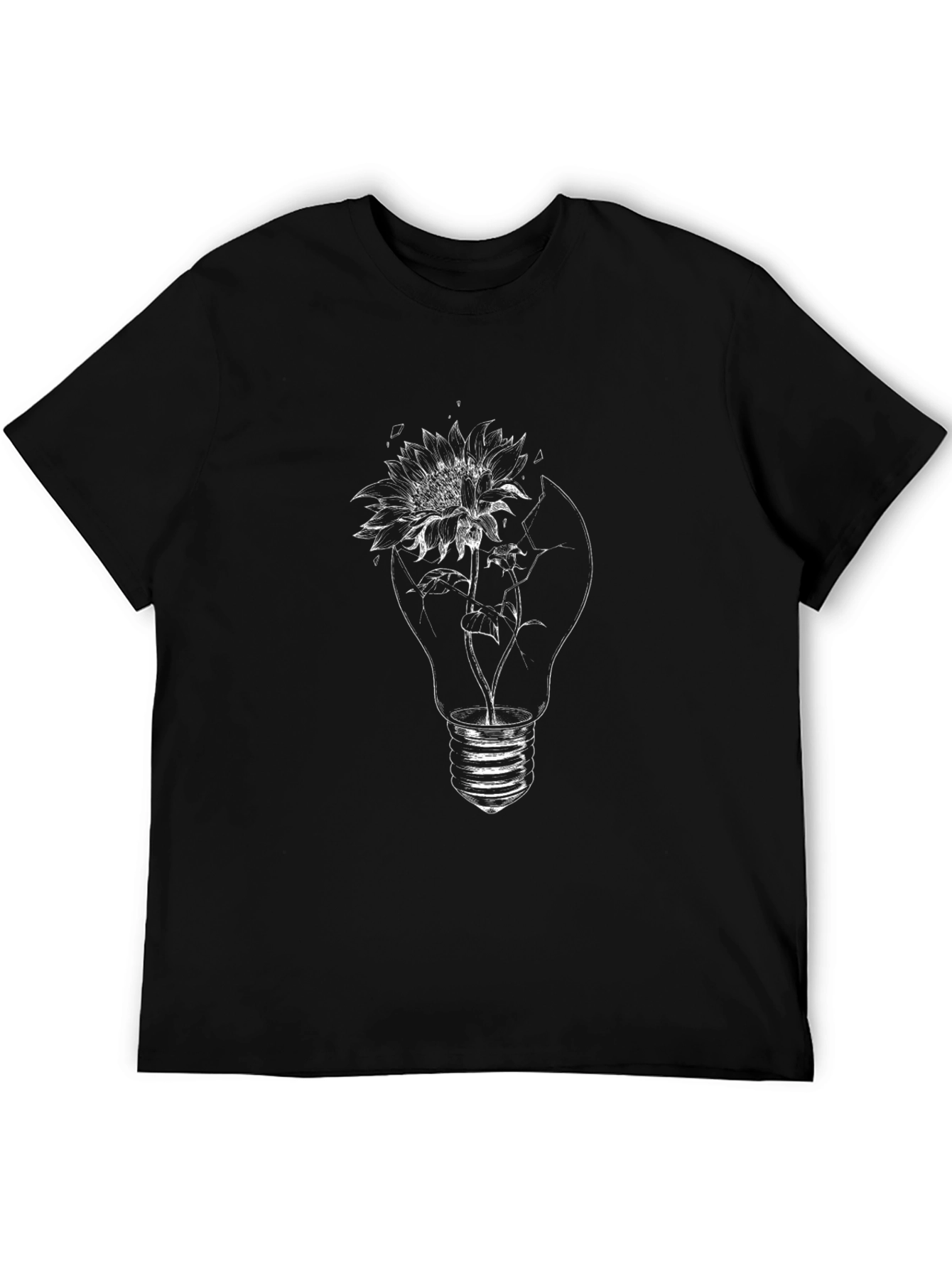 Black T-Shirt with Lightbulb Flower Graphic