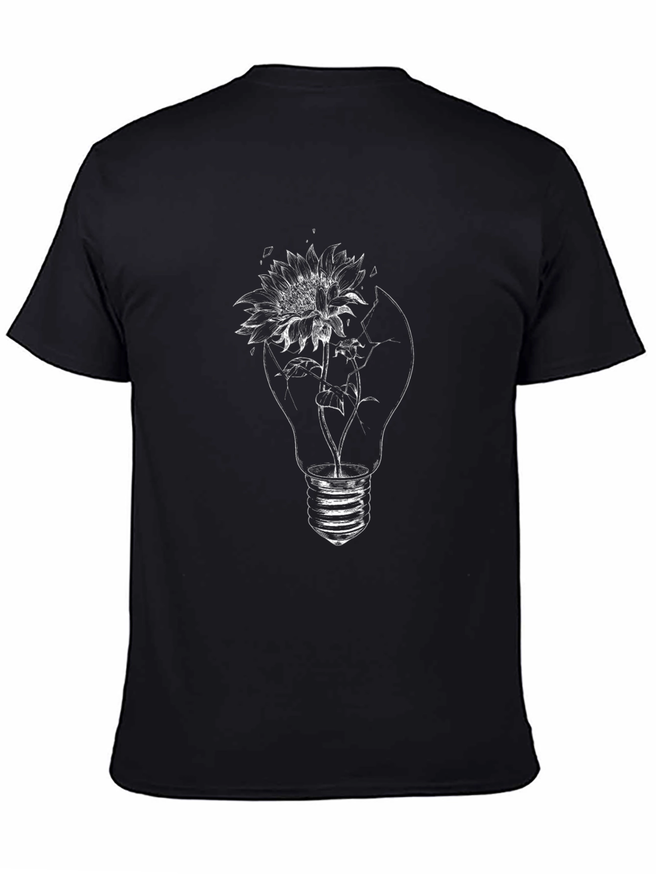 Black T-Shirt with Lightbulb Flower Graphic