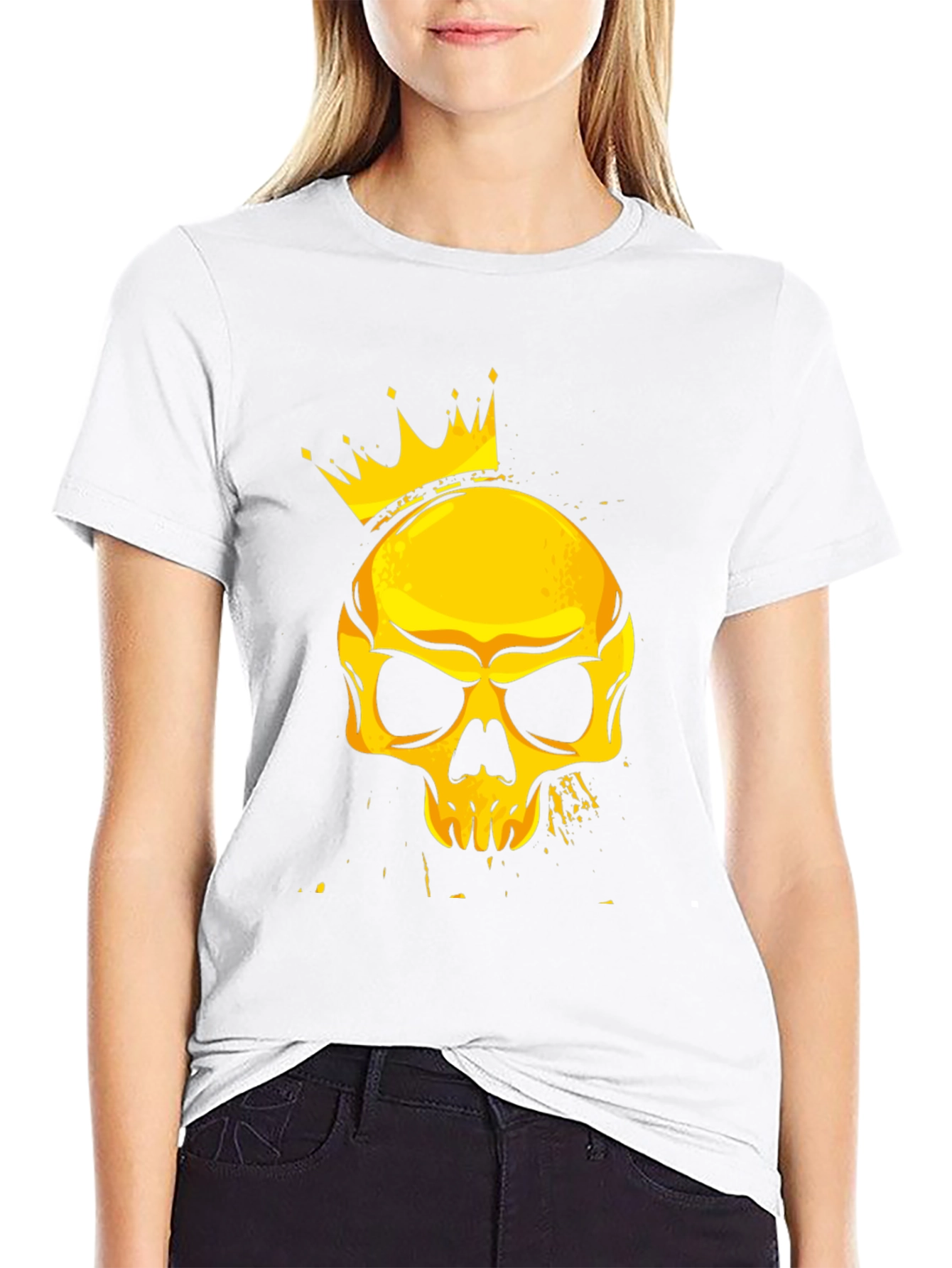 Crowned Skull Graphic Tee - Black Cotton T-Shirt
