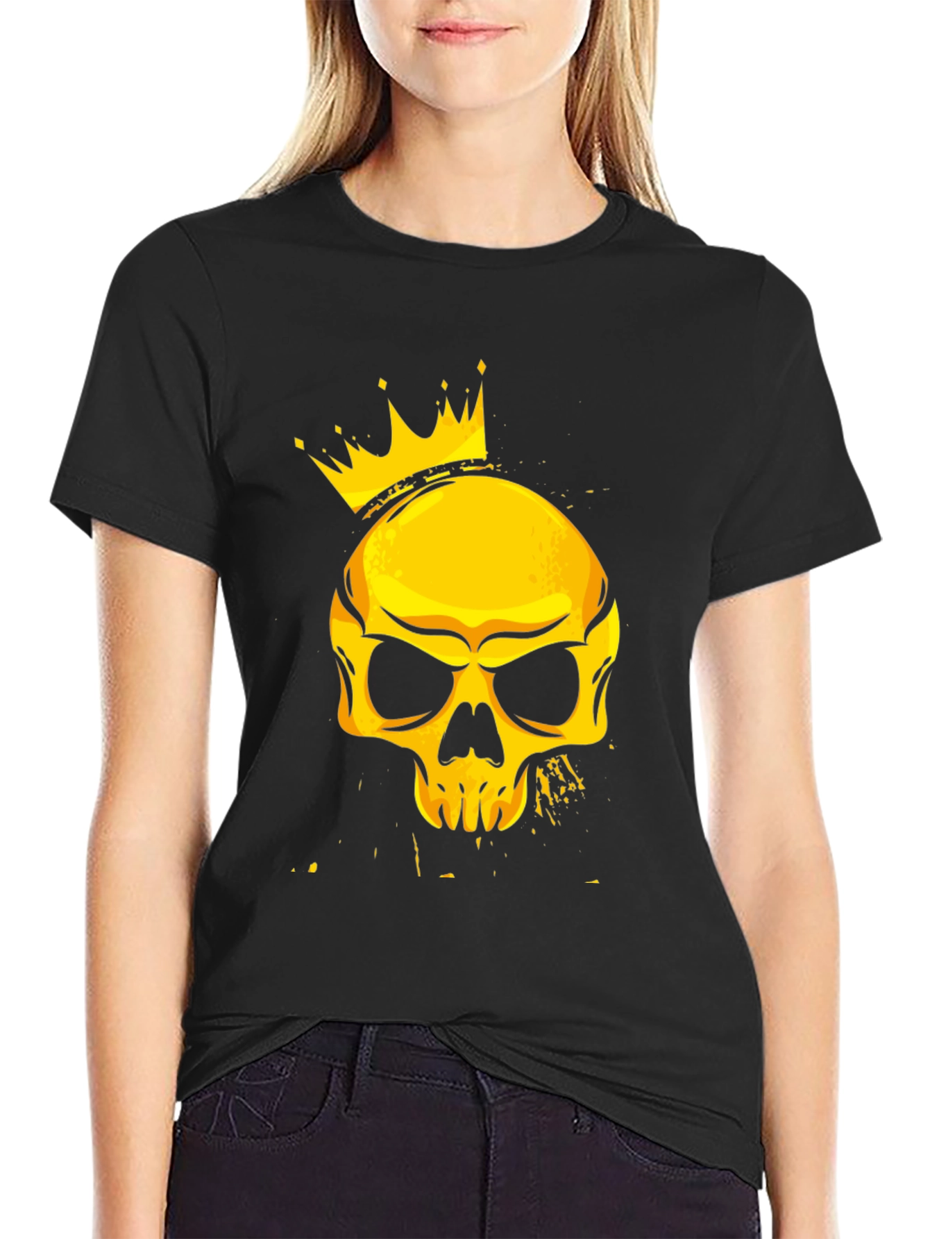 Crowned Skull Graphic Tee - Black Cotton T-Shirt