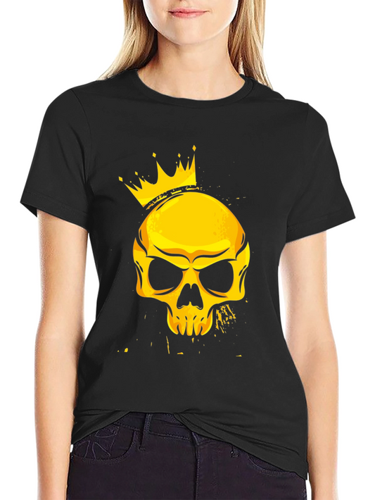 Crowned Skull Graphic Tee - Black Cotton T-Shirt