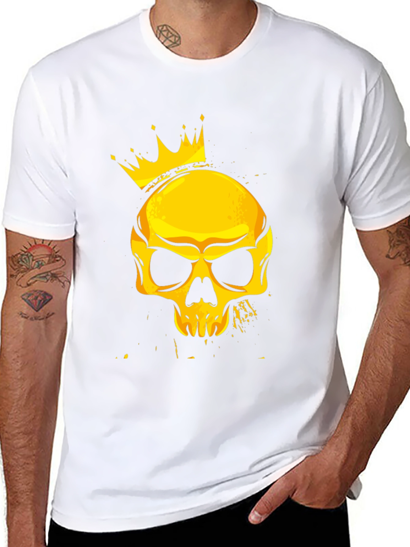 Crowned Skull Graphic Tee - Black Cotton T-Shirt