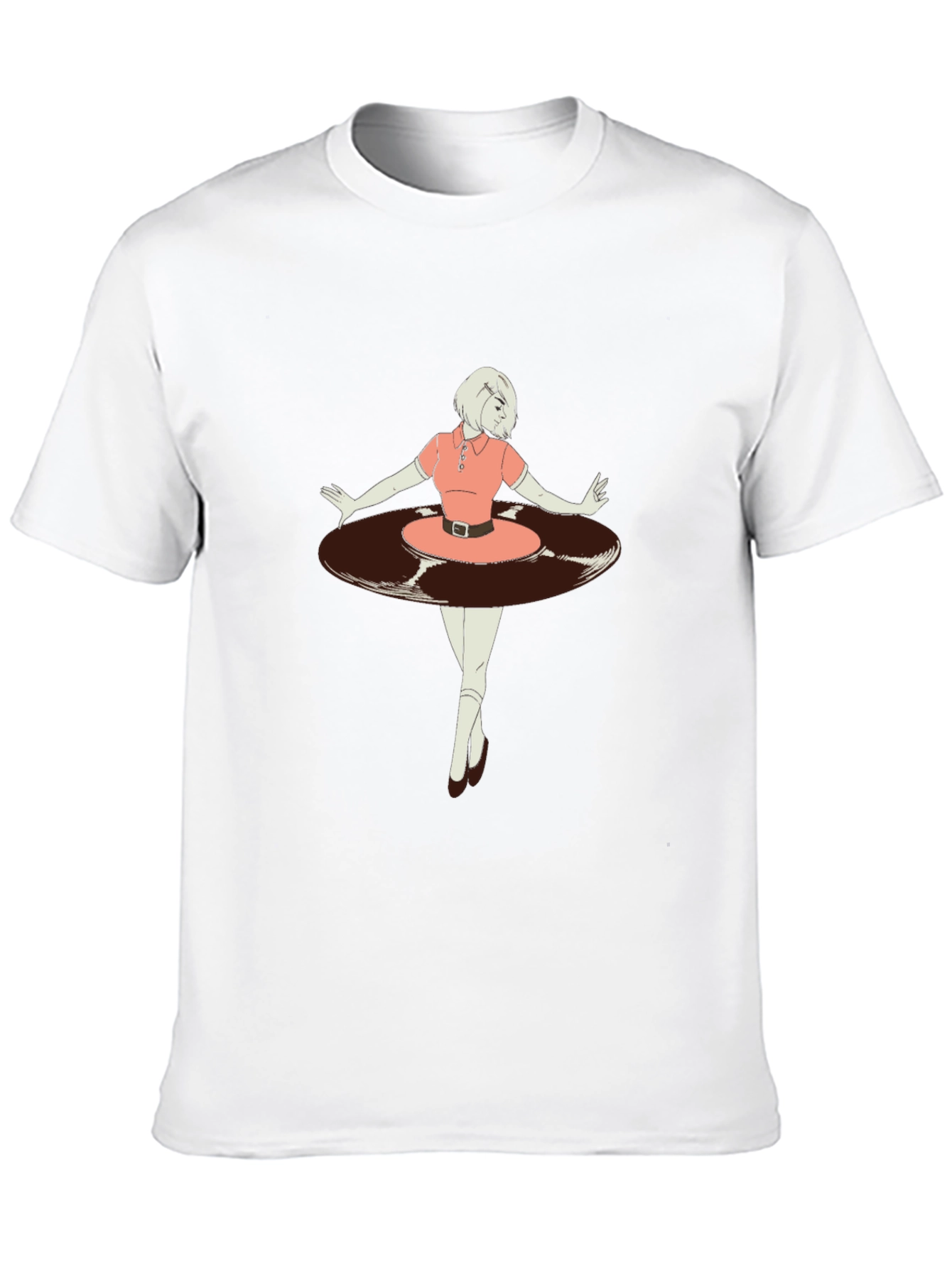 Retro Vinyl Girl Graphic T-Shirt - Black