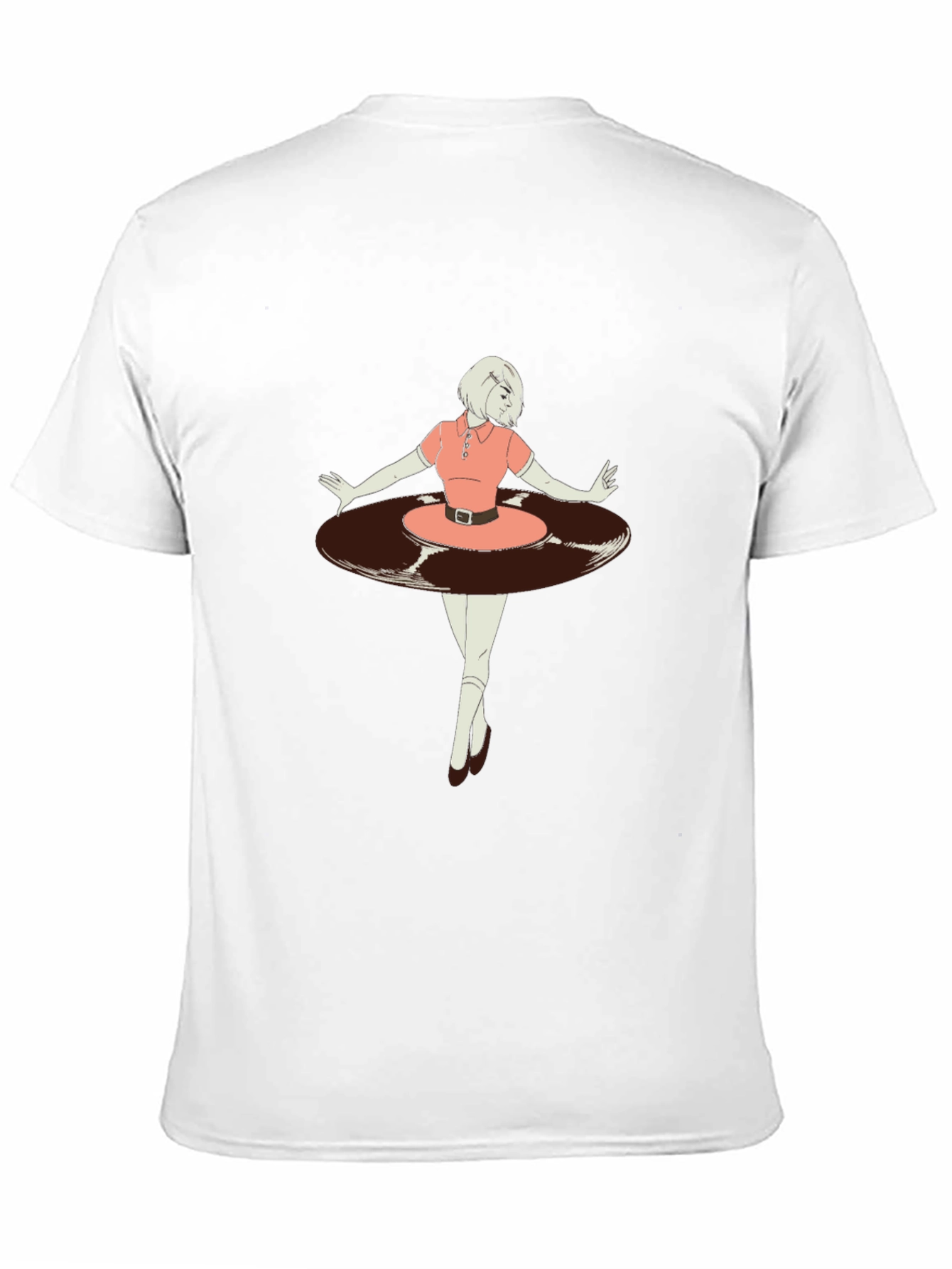 Retro Vinyl Girl Graphic T-Shirt - Black