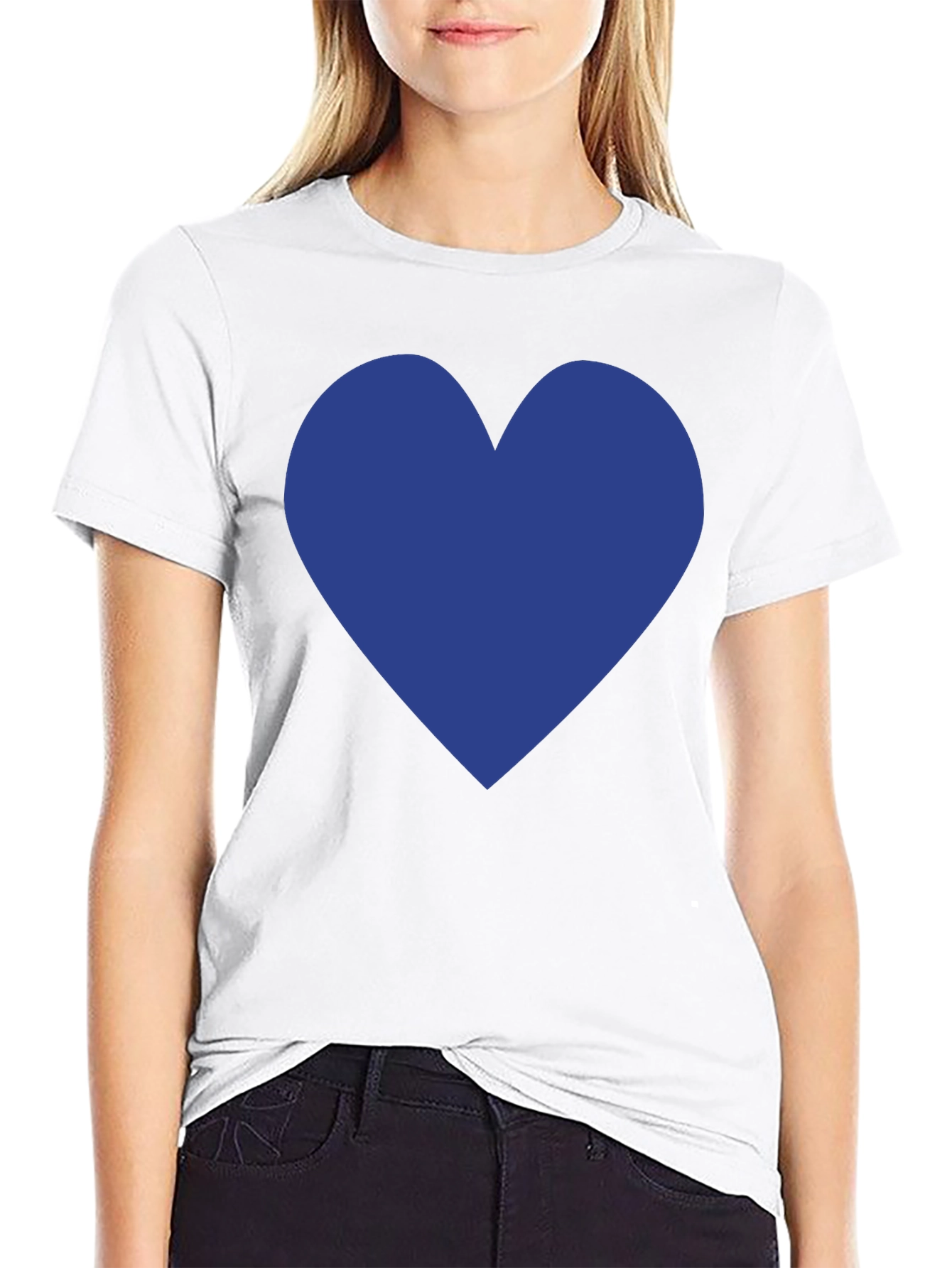 Blue Heart Graphic Black T-Shirt