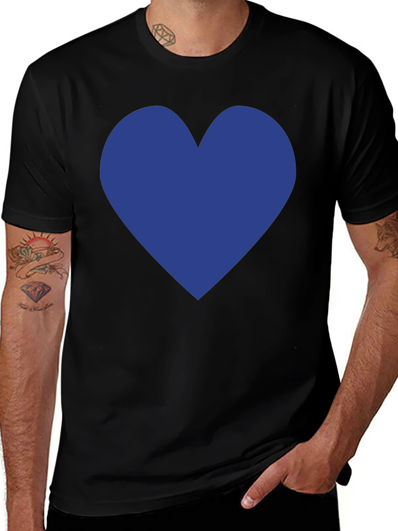 Blue Heart Graphic Black T-Shirt