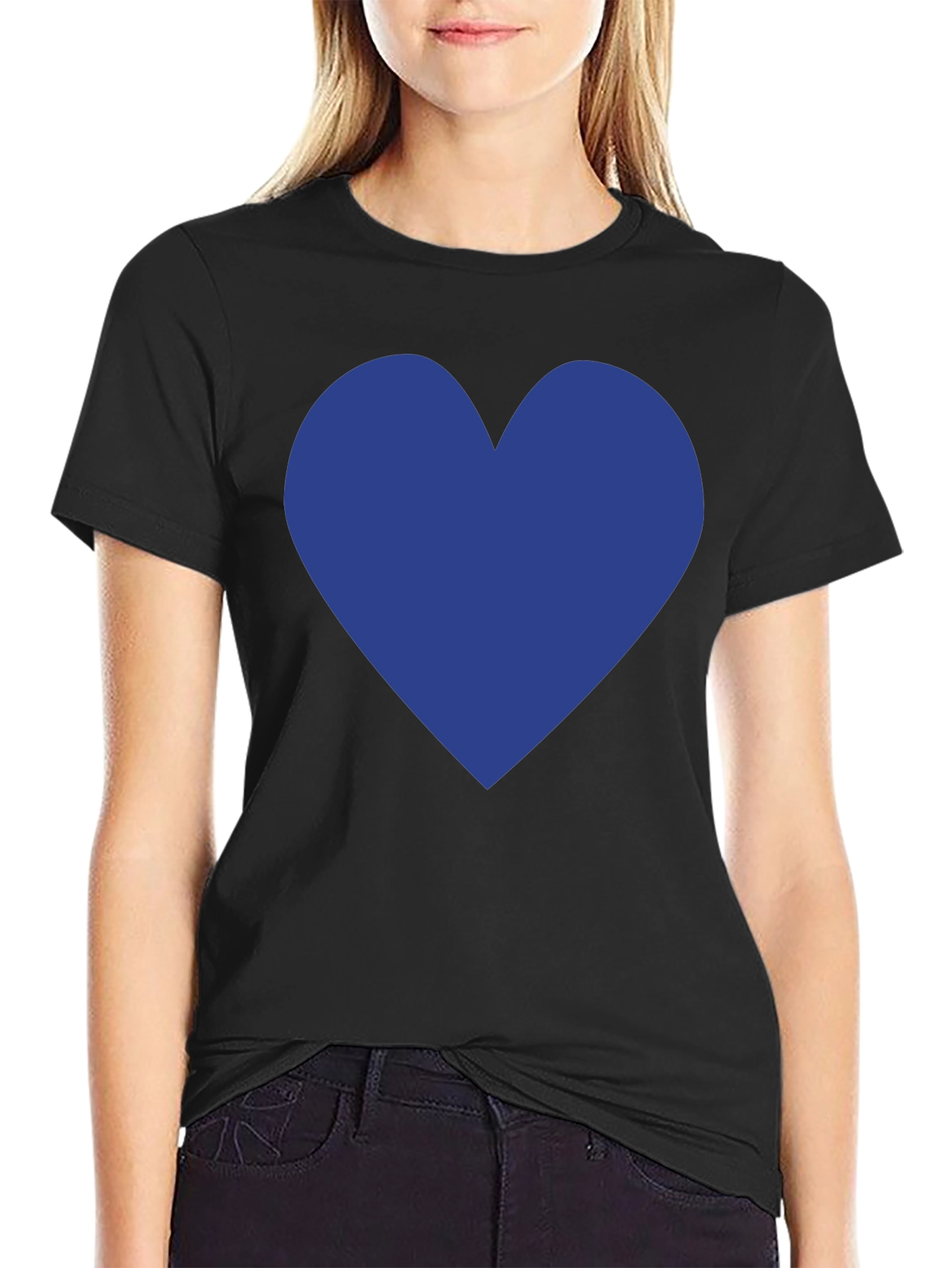 Blue Heart Graphic Black T-Shirt