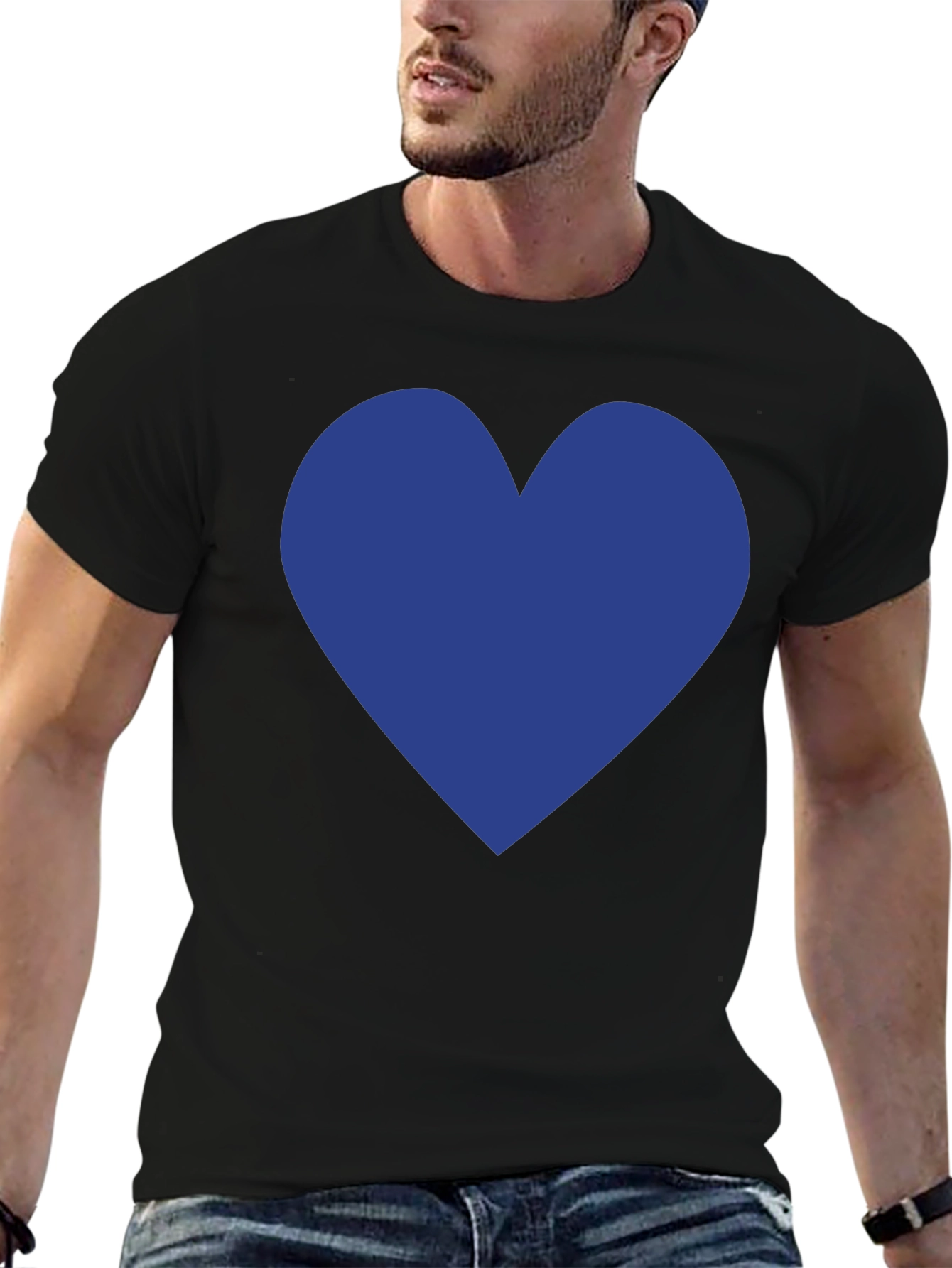 Blue Heart Graphic Black T-Shirt