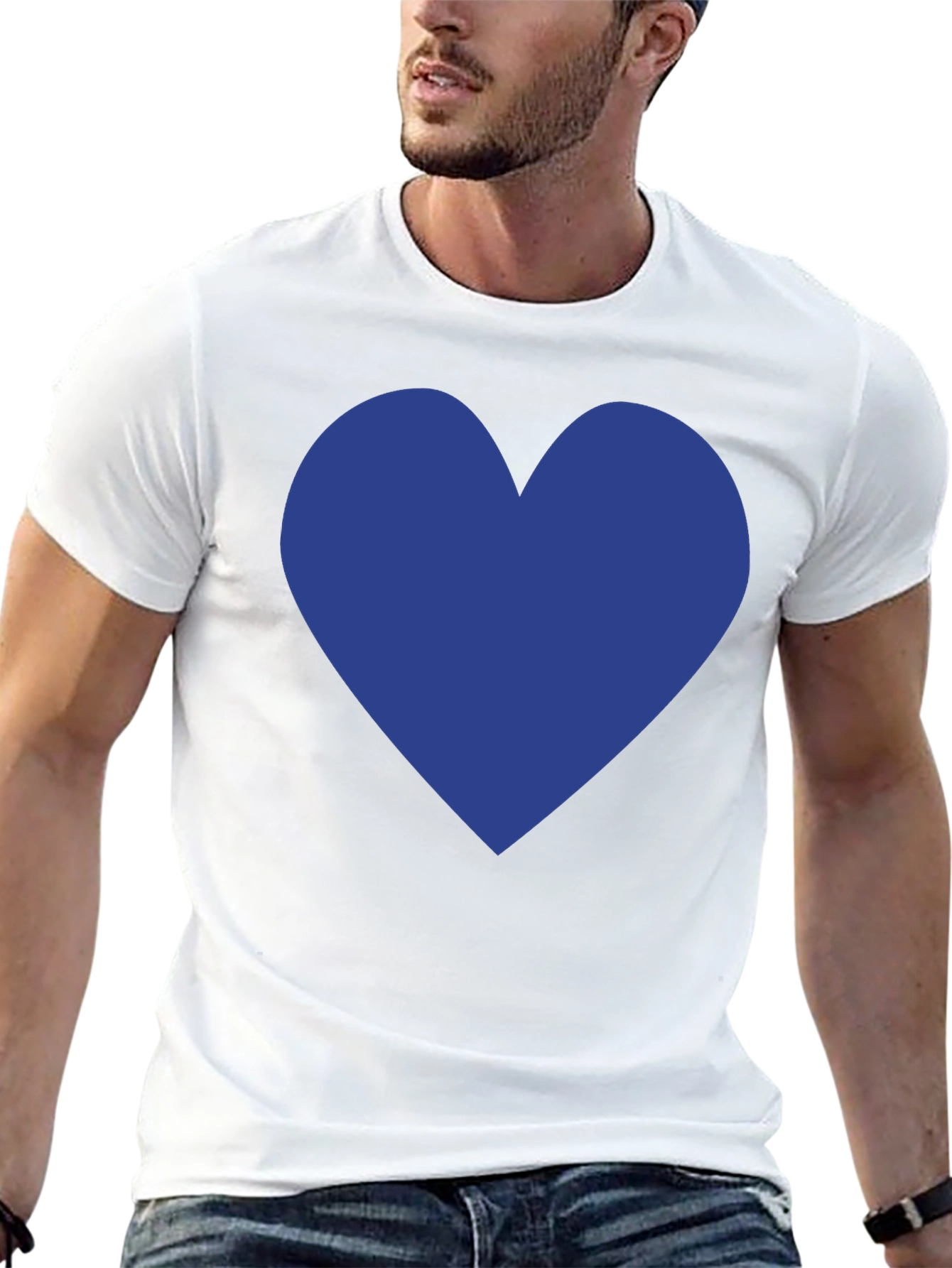Blue Heart Graphic Black T-Shirt