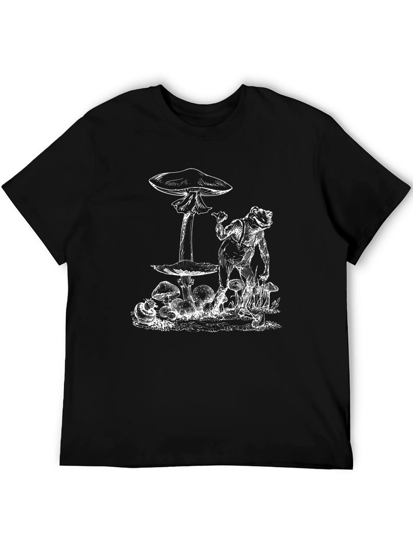 Frog & Mushroom Graphic Tee - Relaxed Fit Black